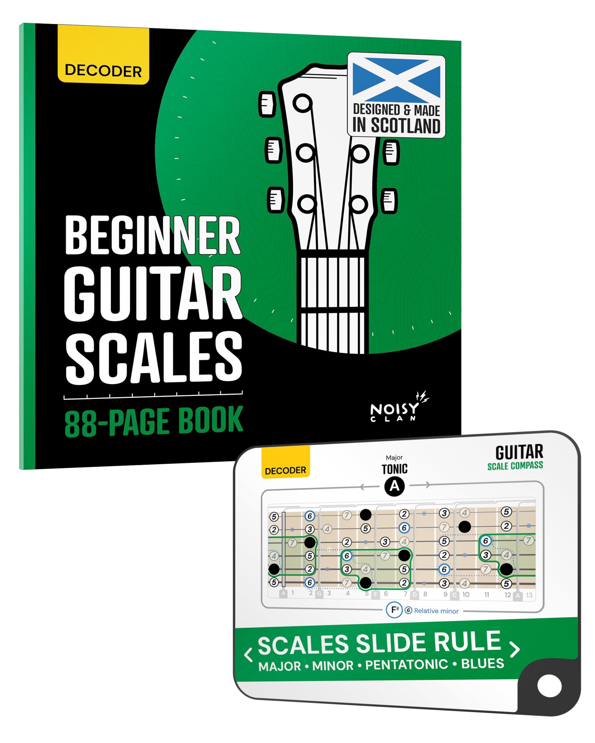 Sliding Guitar Scales Compass & 88-Page Decoder Book for Beginners | Learn Major, Minor, Pentatonic & Blues Scales | Portable Gu