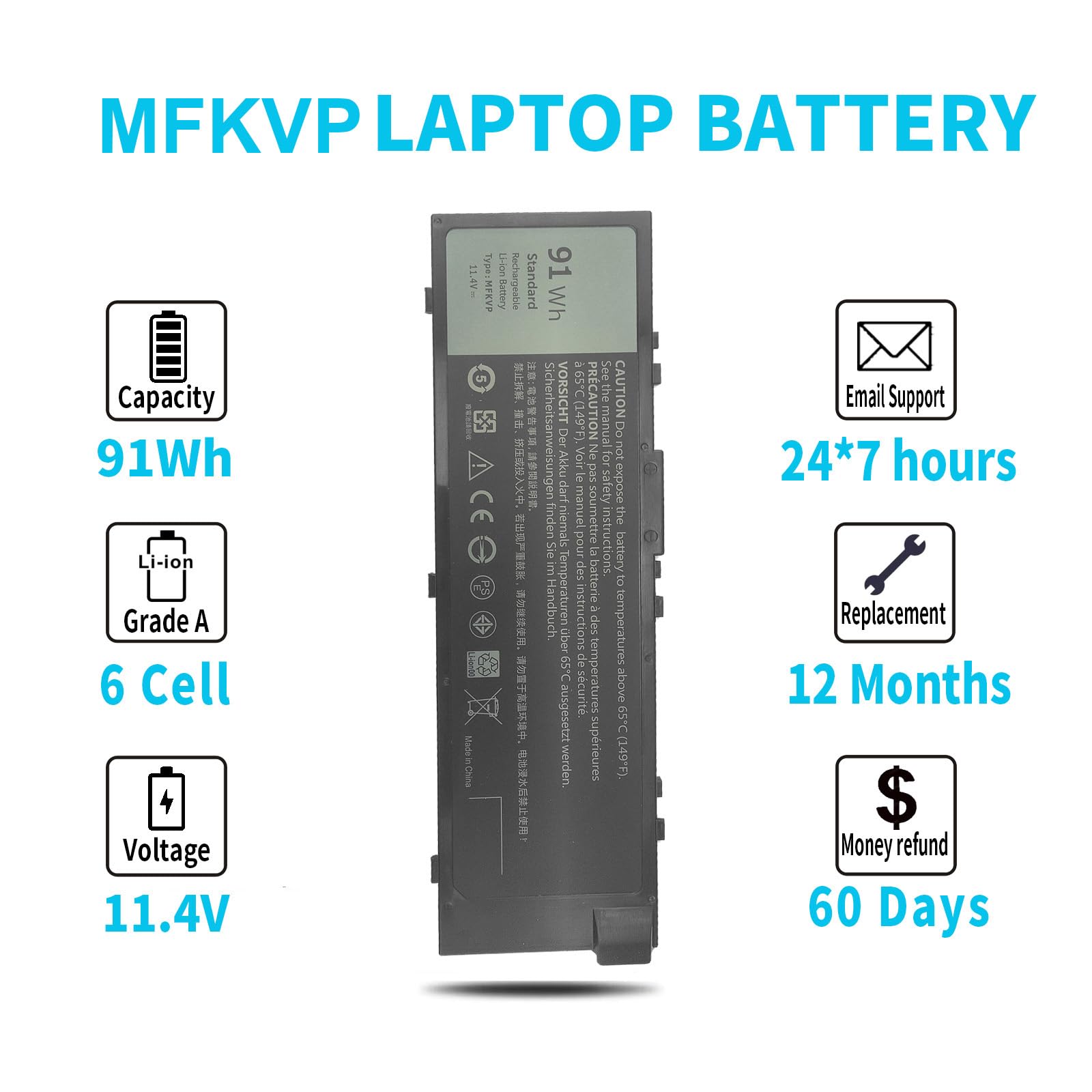 Emanjor 91Wh Mfkvp 11.4V Battery Replacement For Dell Precision 15 7510 7520 17 7710 7720 M7510 M7710 T05W1 Gr5D3 M28Dh 451 Bbsf