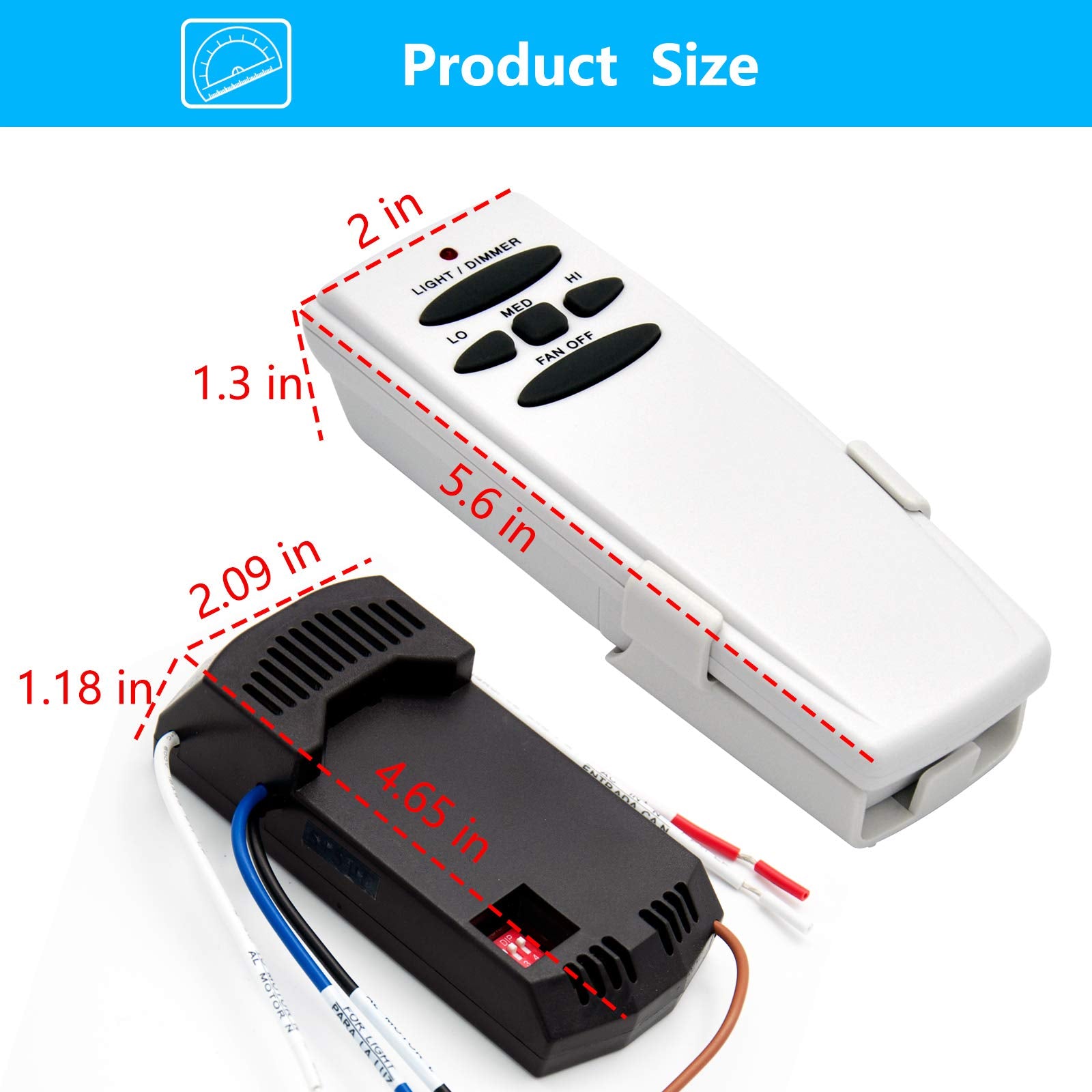 Universal Ceiling Fan Remote Control And Receiver Kit For Hampton Bay Hunter Harbor Breeze, 3 Speed Light Dimmer, Replacement Fo