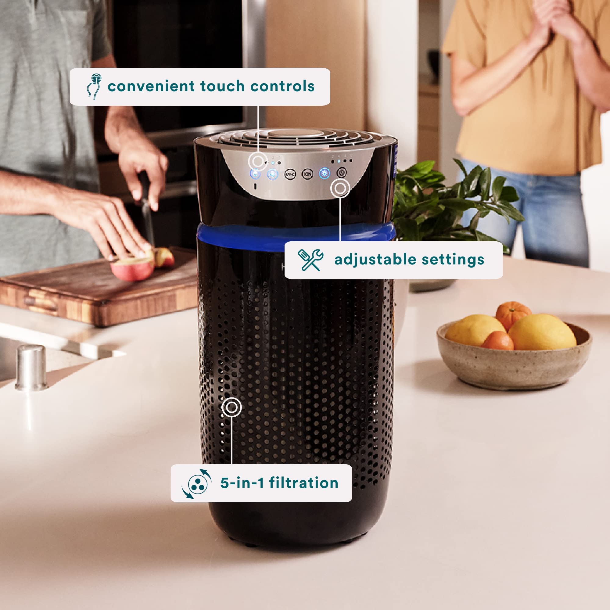 Homedics 5-in-1 UV-C Air Purifier, 360-Degree HEPA Filter, Small Room 170 sq ft, Black, Model AP-T20
