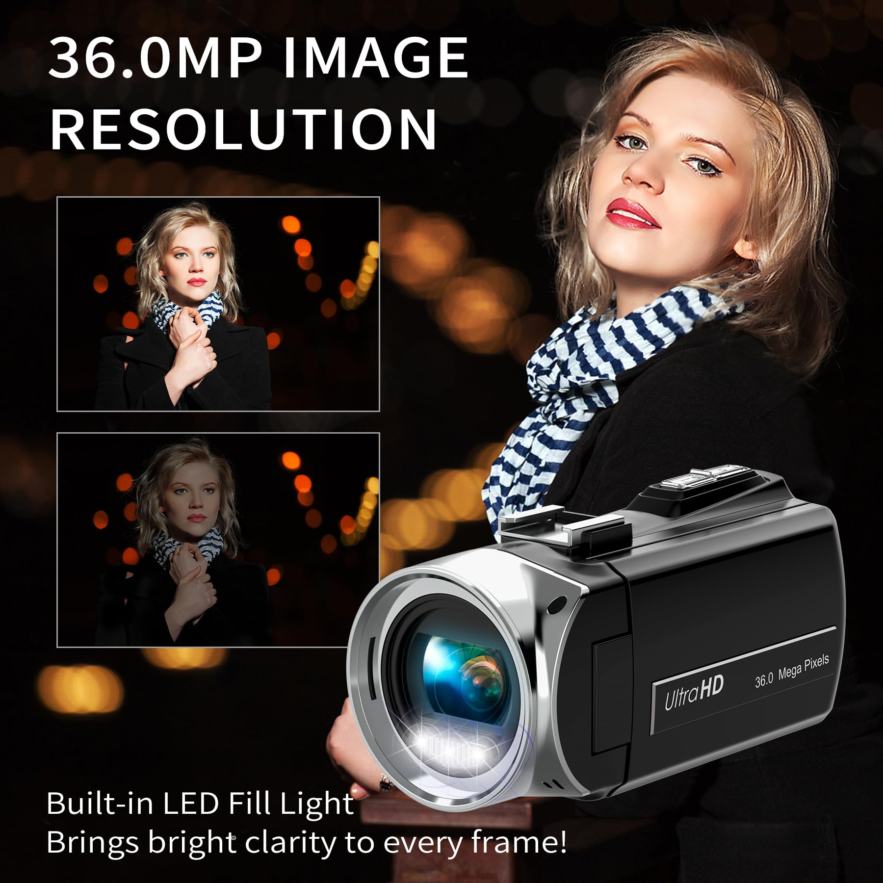 Hojocojo Video Camera Camcorder 4K 36.0 Mp Vlogging Camera Recorder For Youtube 3.0 Inch Ips Screen 18X Digital Zoom Camcorders