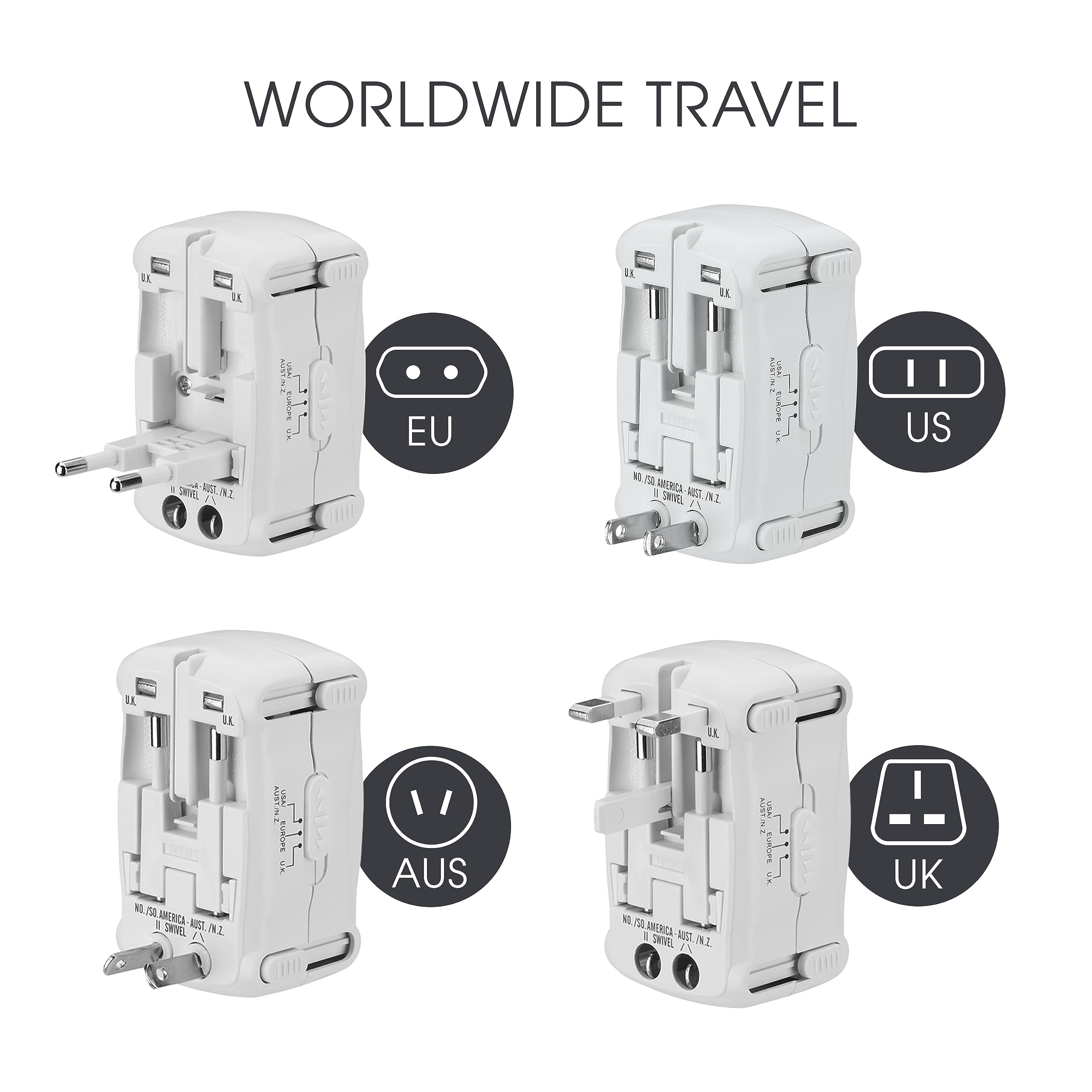 Conair Universal Travel Adapter, European Travel Plug Adapter With Surge Protection, All In One Worldwide Travel Adapter