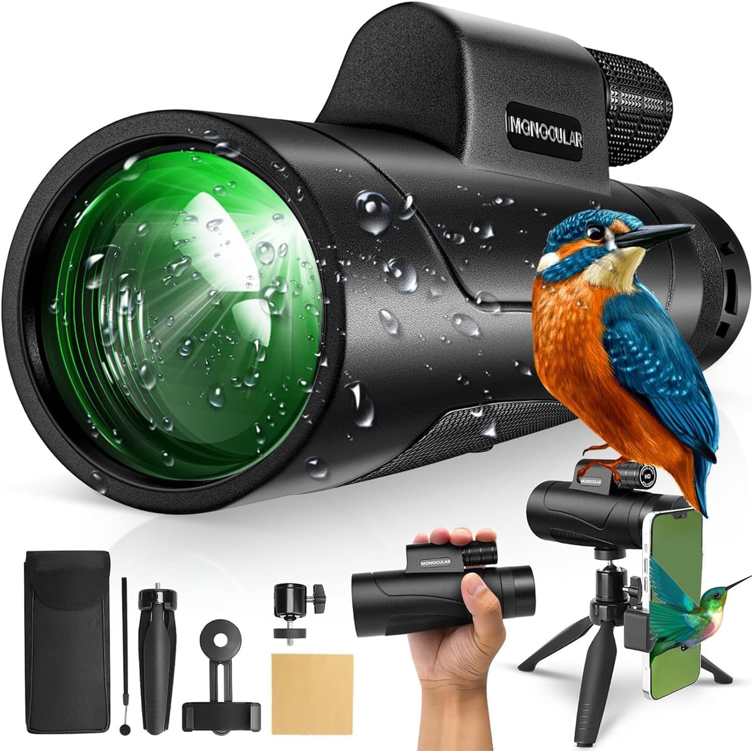 80x100 Monocular Telescope High Powered for Smartphone High Definition Monoculars for Adults with Adapter/Tripod for Bird Watchi