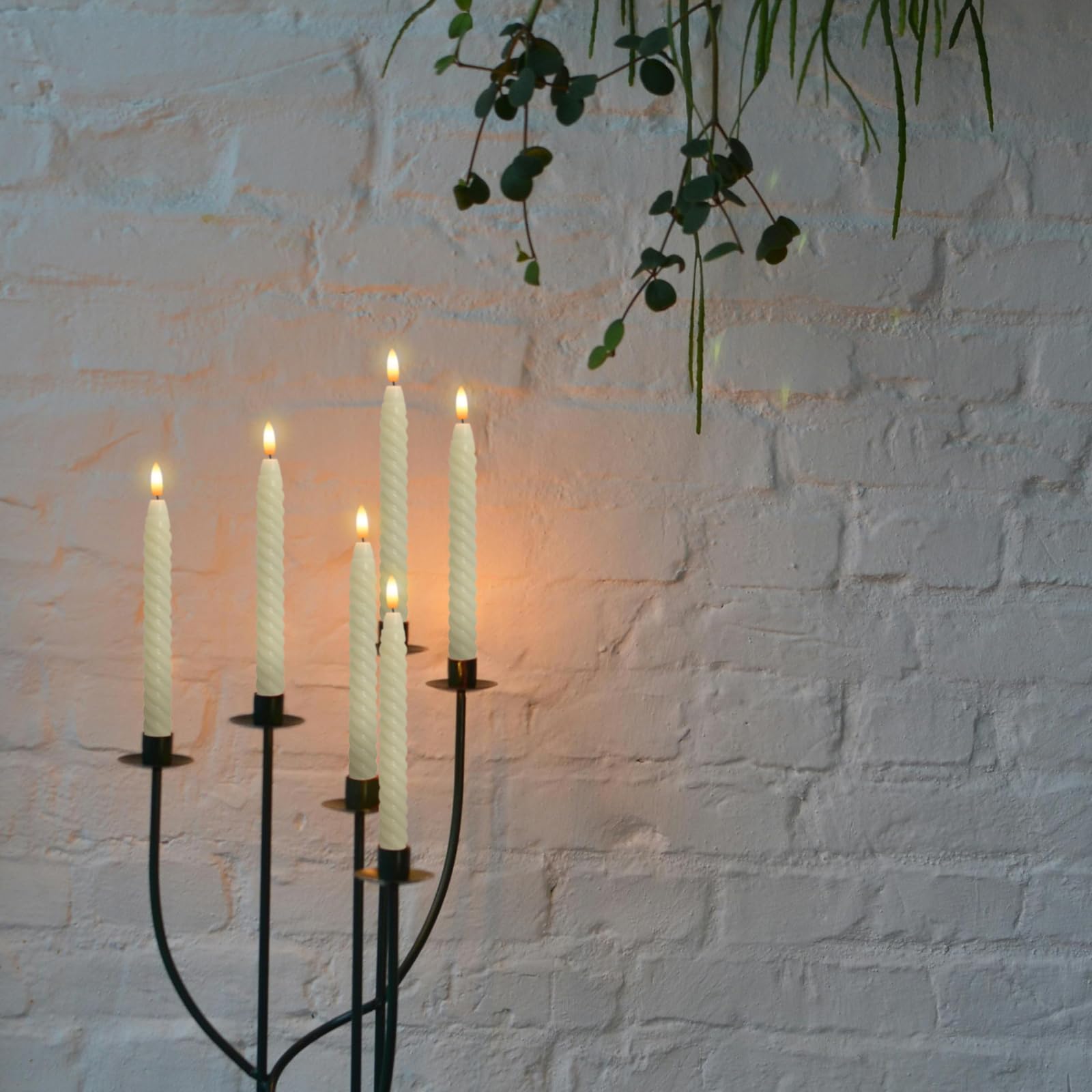 Kunswenn Spiral Taper Flameless Flickering Candles With Remote Timer, Led Battery Operated Real Wax Candle For Candlestick With