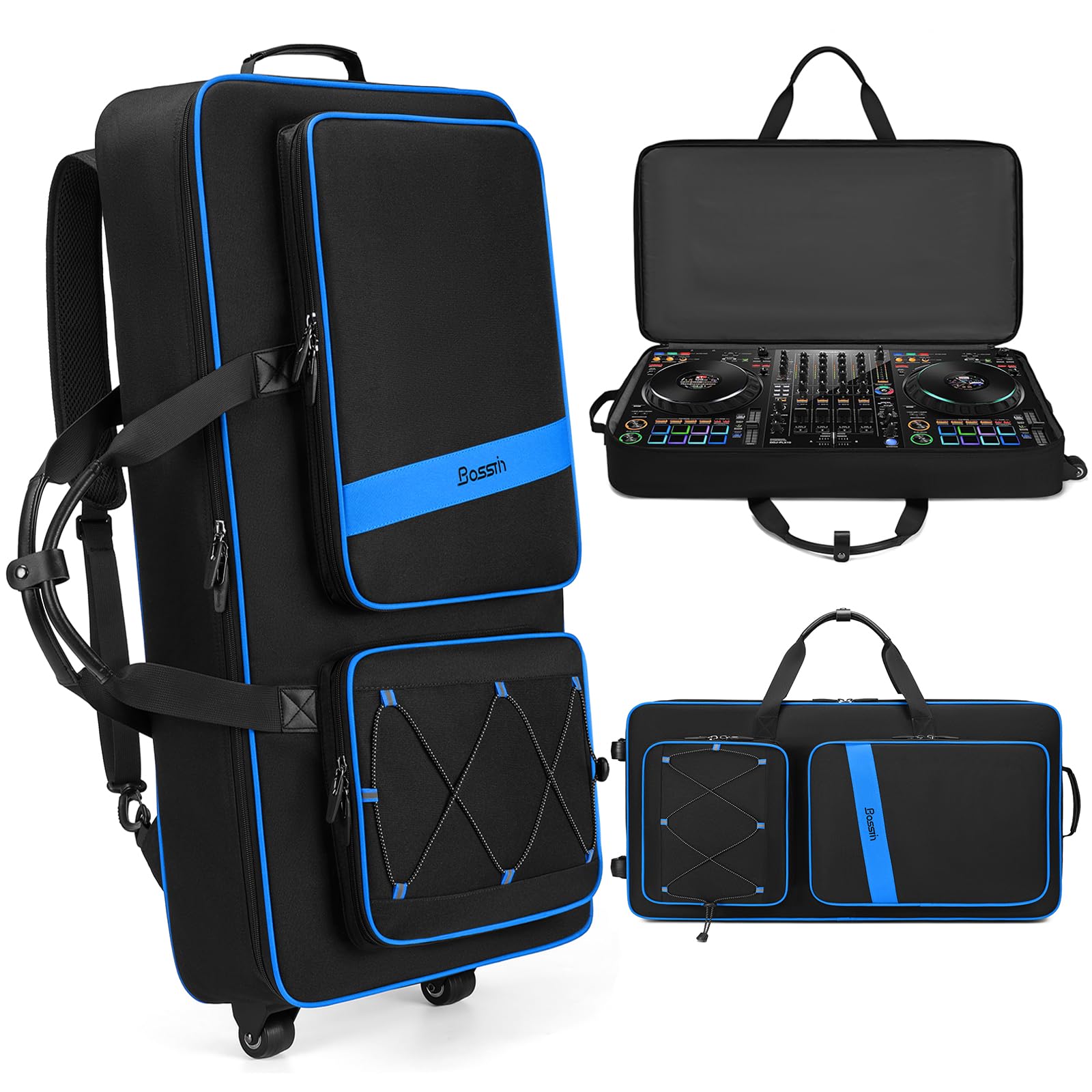 BOSSTIN DJ Controller Case with Wheels Compatible with DDJ FLX10 /1000 /FLX6 /REV7 /REV5, Rolling DJ Case for Equipment, Padded 