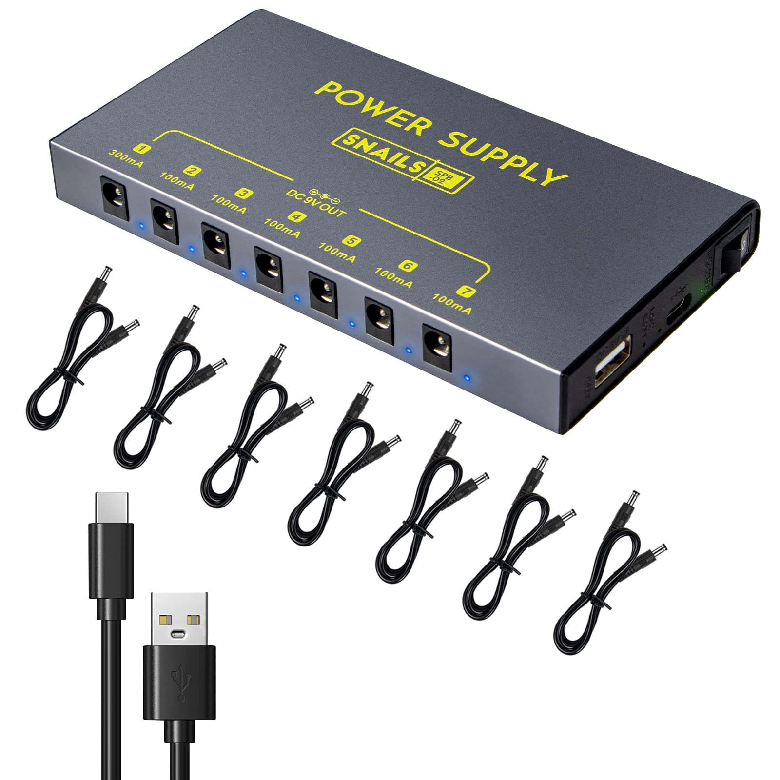 Lotmusic Portable Guitar Pedal Power Supply 7 Isolated Dc Output, Built In 3.7V/10000Mah Rechargeable Battery For 9V Guitar Bass