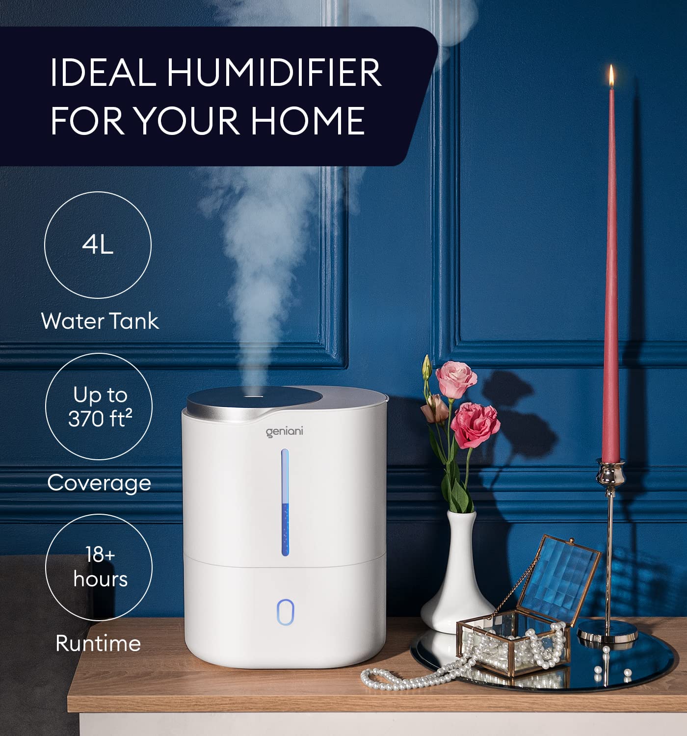 Top Fill Humidifier With Essential Oil Diffuser 4L For Home, Baby, Bedroom, Large Room & Indoor Plants, Cool Mist Ultrasonic Qui