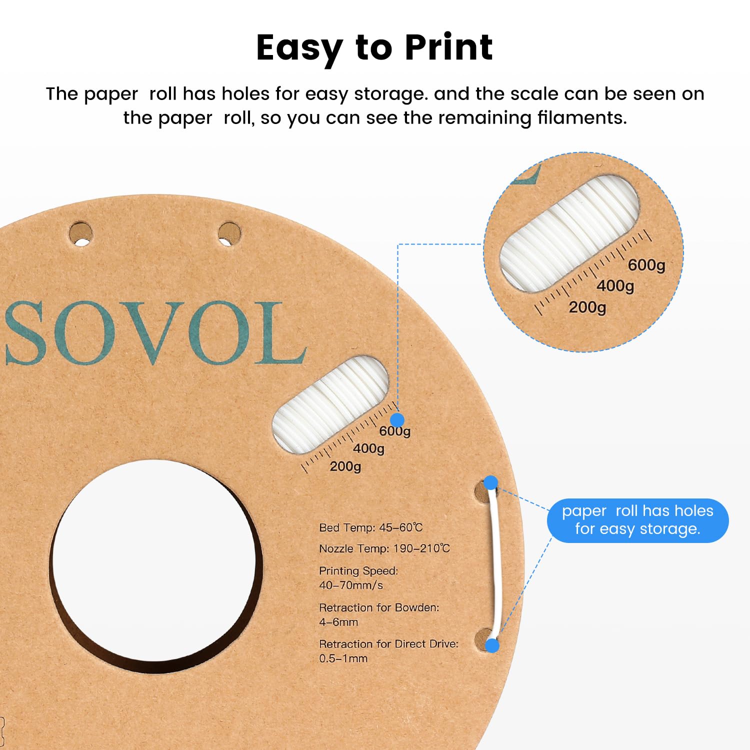 Sovol Pla 3D Printer Filament 2Kg (4.4 Lbs) Spool Printing Materials, Wiring Tightness, Dimensional Accuracy +/  0.03 Mm, 1.75 M