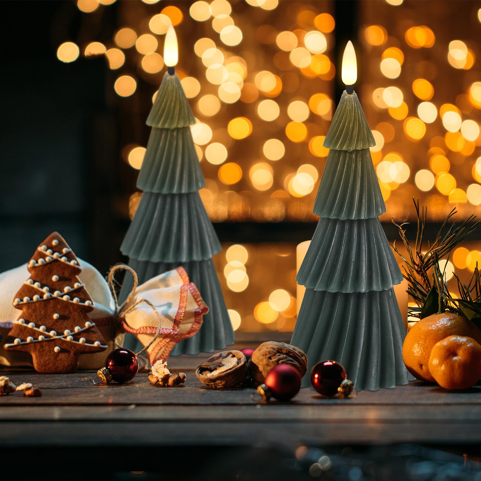 Wondise Christmas Tree Flameless Candles With 6Hrs Timer, Real Wax Battery Operated 3D Wick Led Candles Flameless Flickering Can