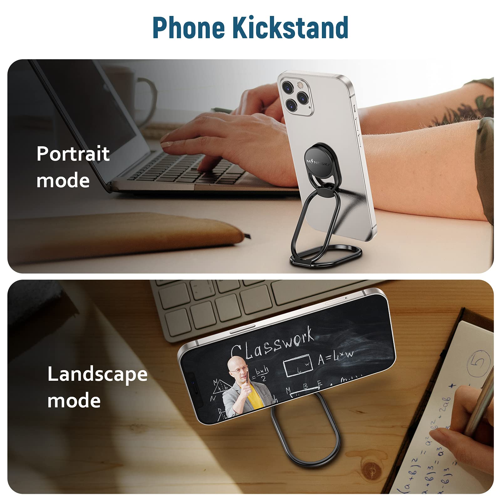 Phone Ring Holder-With Car Magnetic Phone Mount Metal Phone Ring Finger Kickstand Black Cell Phone Grip Compatible With Iphone I