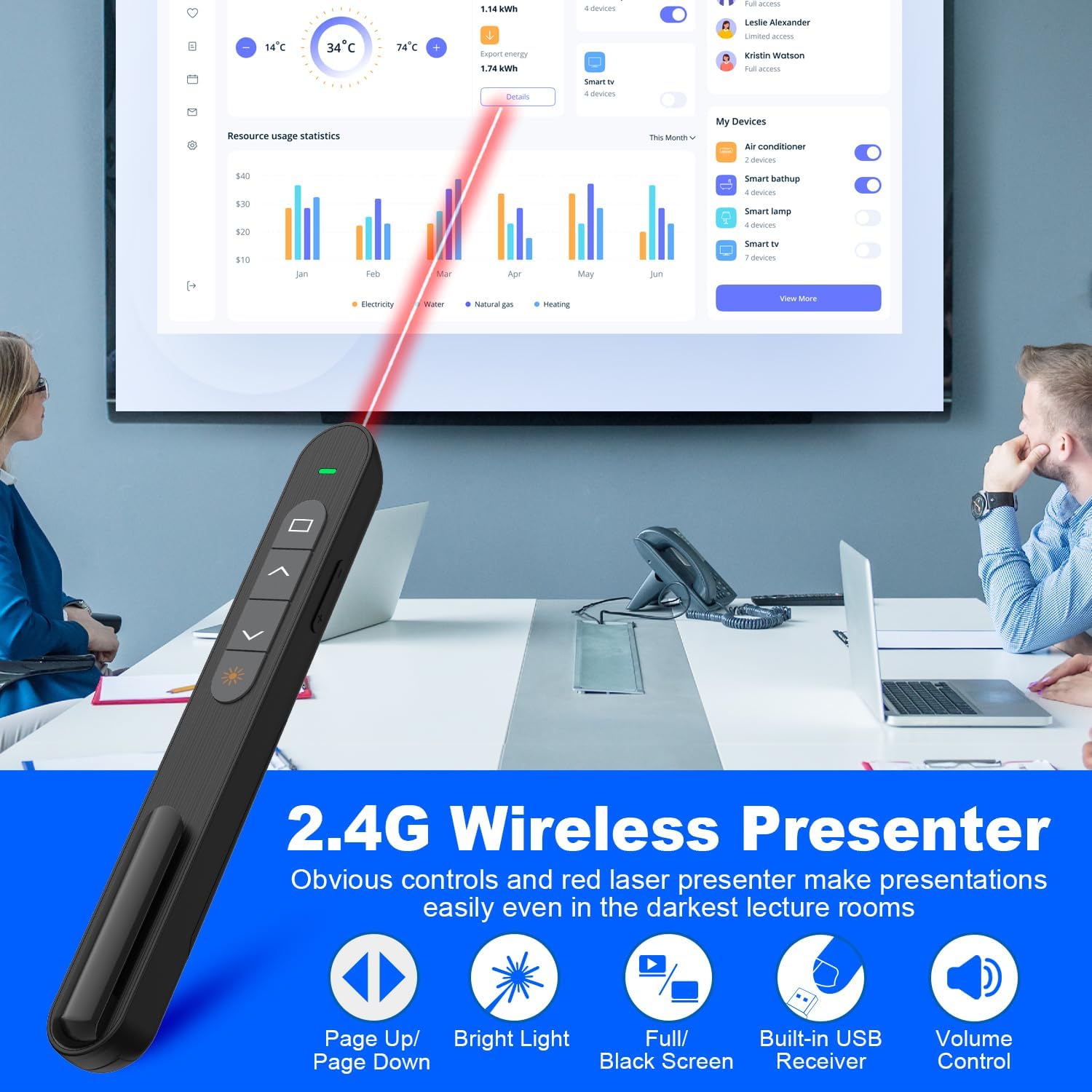 Qui Presentation Clicker, Hyperlink Volume Control Wireless Presenter,Ppt Powerpoint Clicker, Rf 2.4Ghz Usb Presentation Remote