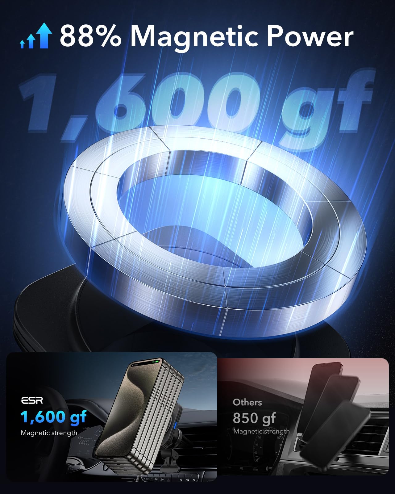 Esr For Magsafe Car Mount Charger, 15W Magnetic Wireless Car Charger, Compatible With Magsafe Car Charger,Air Vent Dashboard Phone Holder Mount For Iphone 16 15 14 13 12, Galaxy S25, Fast Charging