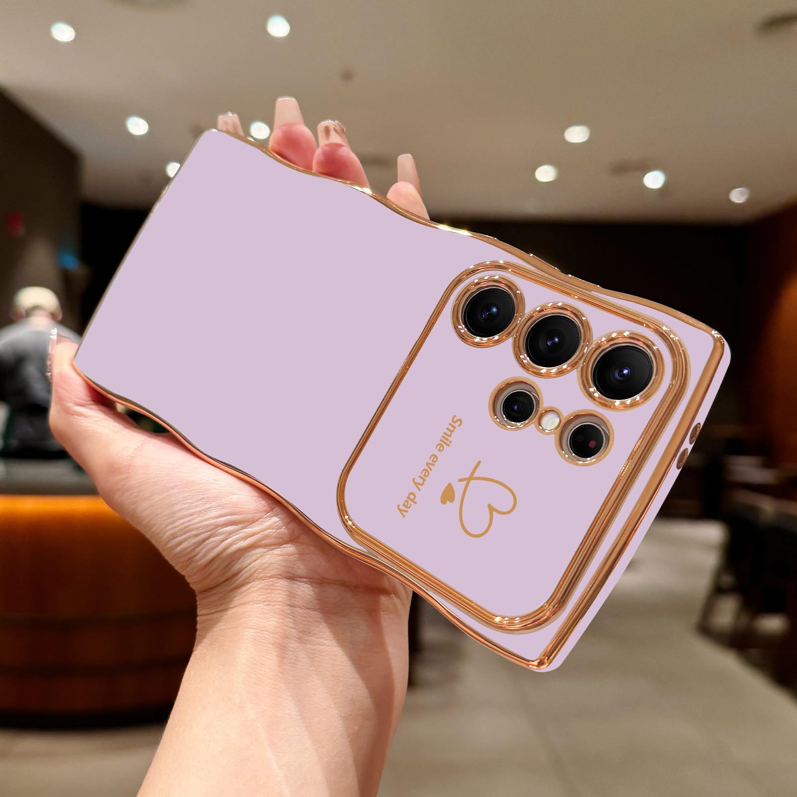 Lchulle For Samsung Galaxy S23 Ultra Case For Women Girls, Cute Wave Frame Curly Shape With Love Heart Camera Protection Luxury