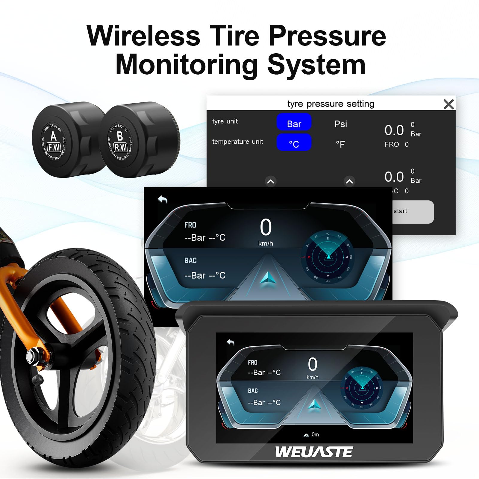 Weuaste Portable Motorcycle Dvr, Motorcycle Tpms, Wireless Apple Carplay & Android Auto Gps Navigation For Motorcycle, Upgrade M