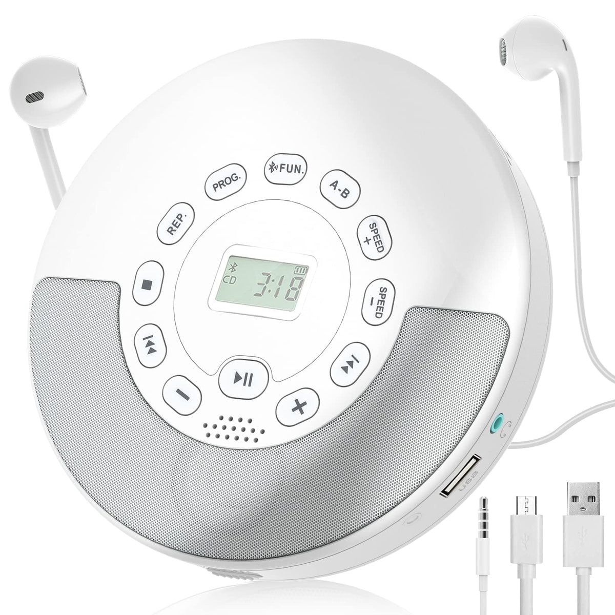 Cd Player Portable With Bluetooth   Rechargeable Personal Cd Player With Stereo Speakers,Anti Skip Walkman Cd Music Player For C