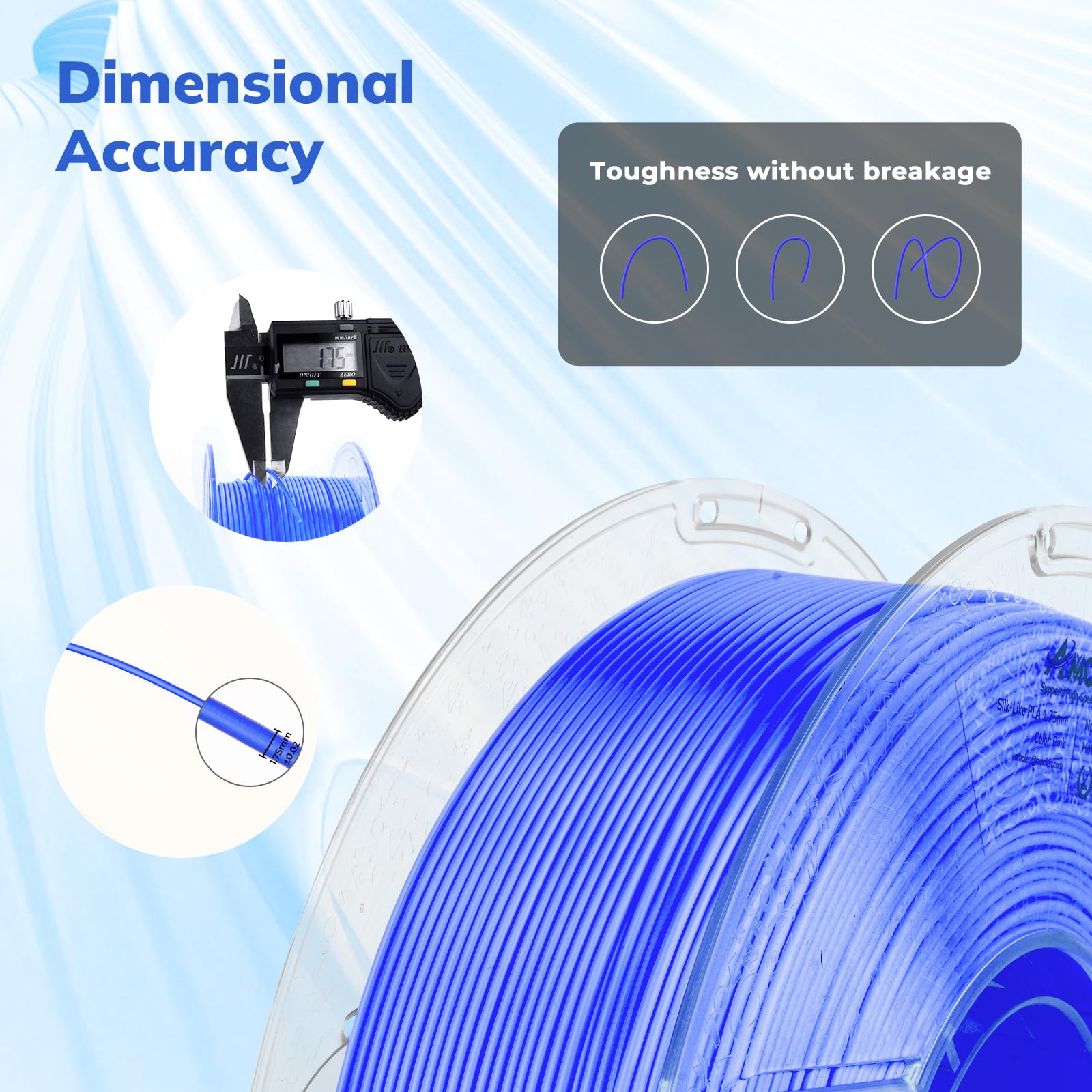 Amolen Silk Pla Filament 1.75Mm 3D Printer Filaments, Shiny Sapphire Blue Filament For 3D Printing, 1Kg(2.2Lbs) Spool, Compatibl