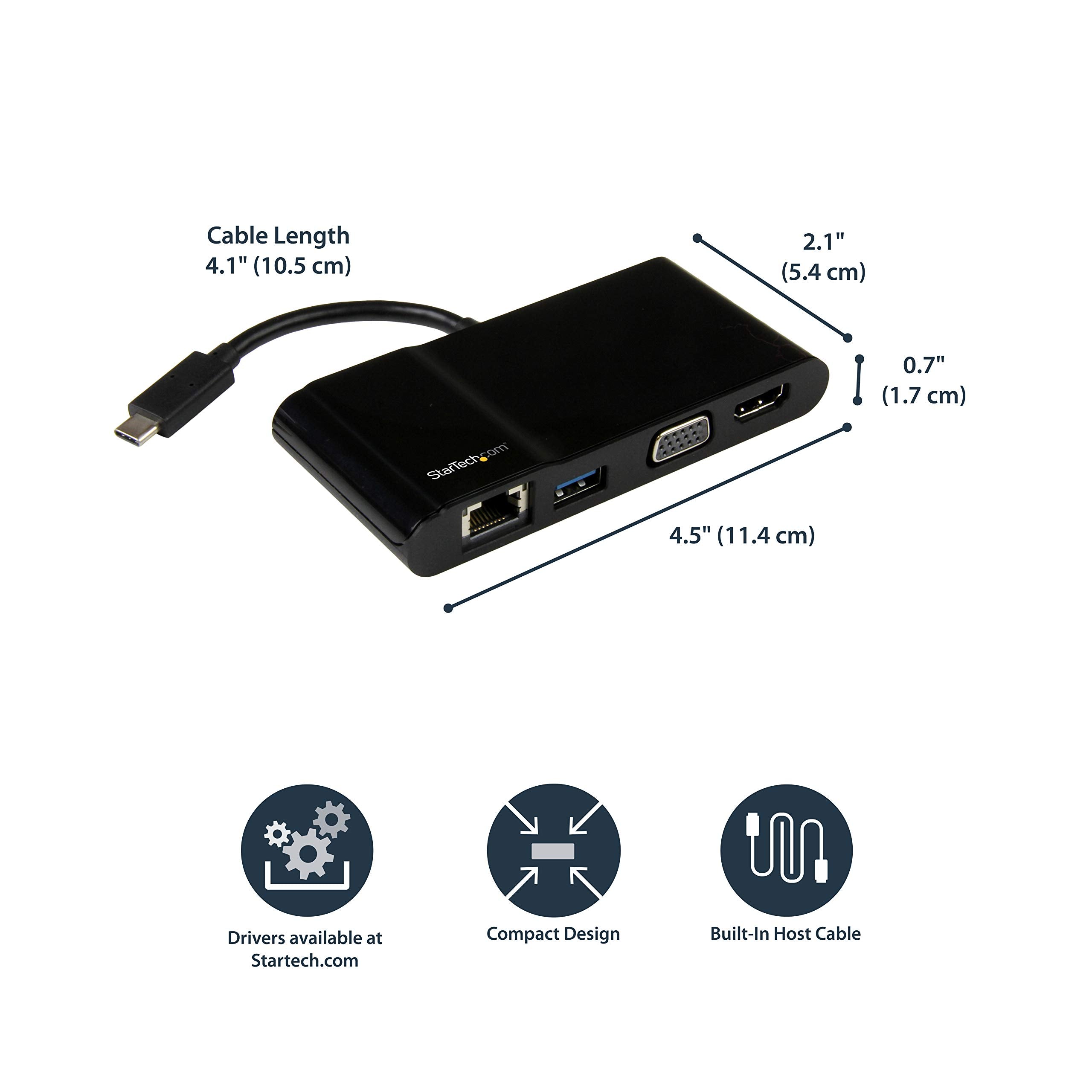 Startech.Com Usb-C Multiport Adapter - Usb-C Travel Dock With 4K Hdmi Or 1080P Vga, Gigabit Ethernet, 5Gbps Usb-A 3.0 - Disconti