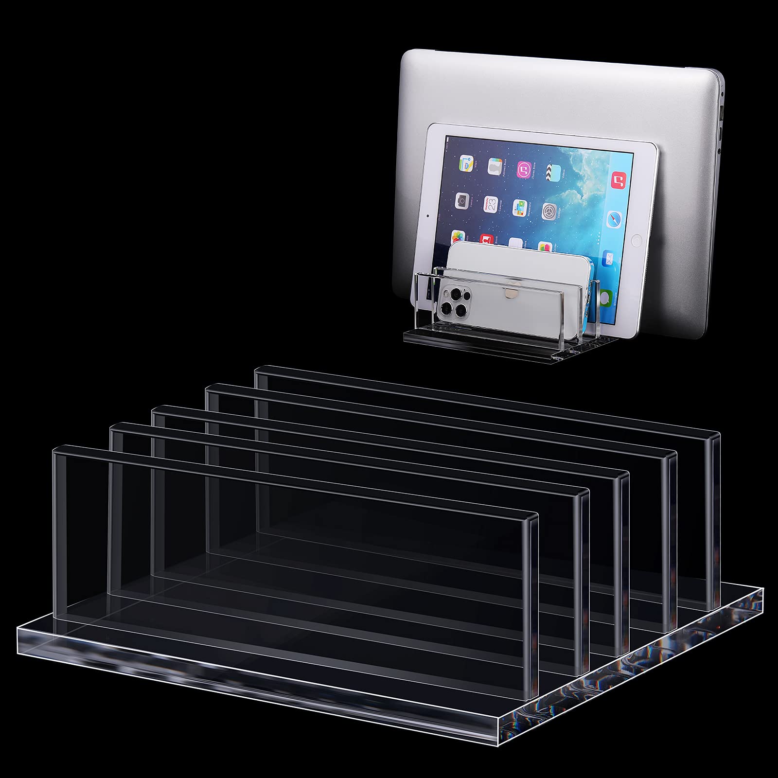 Frienda 1 Piece 4-Compartment Acrylic Vertical Laptop Stand, Can Accommodate with a Thickness of Less Than 2 cm, Fits Most Lapto