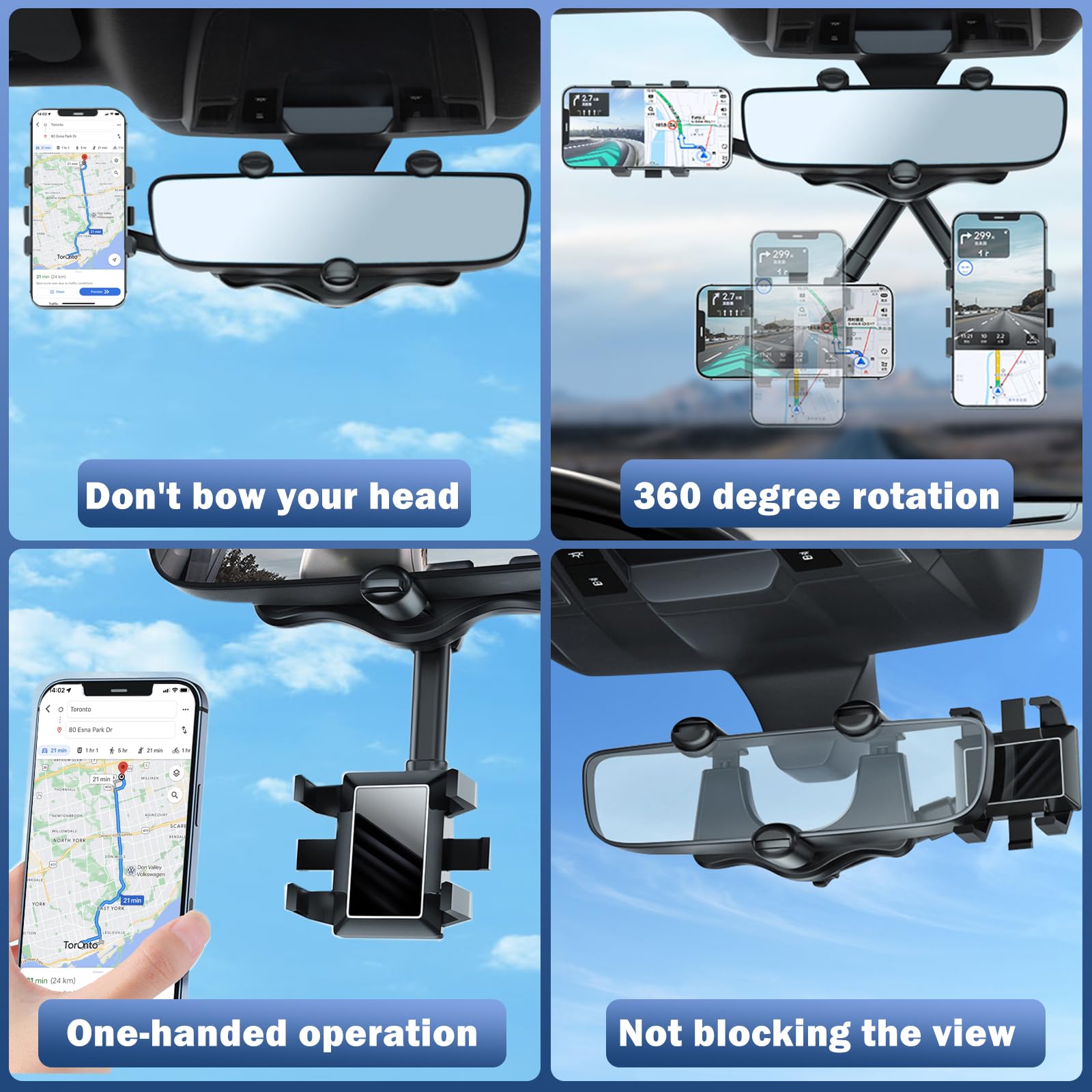 2024 New Upgraded Multifunctional Rear View Mirror Phone Holder - 360 Rotatable And Retractable, Universal Mount, Fit For All Ph
