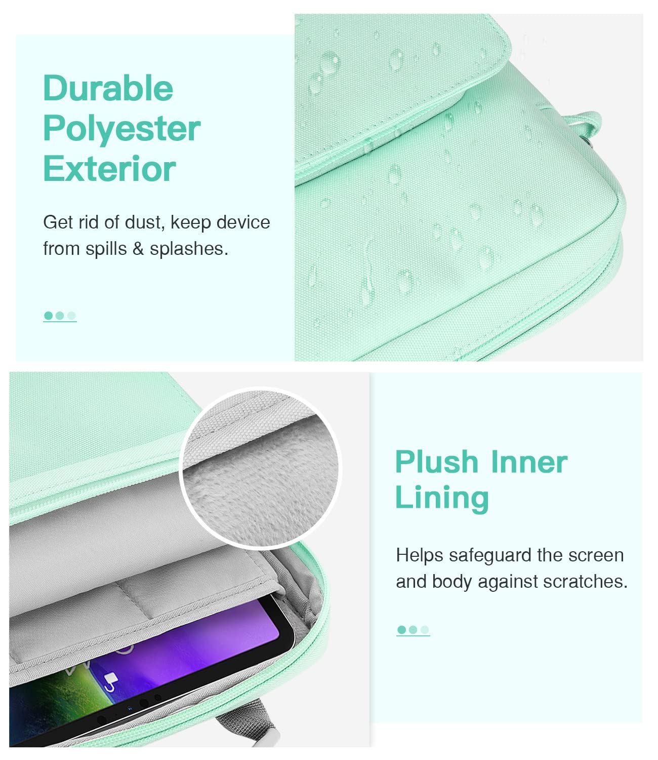 MoKo 9 11 Inch Tablet Sleeve Bag Handle Carrying Case with Shoulder Strap Fits New 11 inch iPad Pro M4/iPad Air M2, iPad 10th 10.9, iPad 9/8/7th 10.2, iPad Air 5/4th 10.9, Tab S8/S9 11, Mint Green