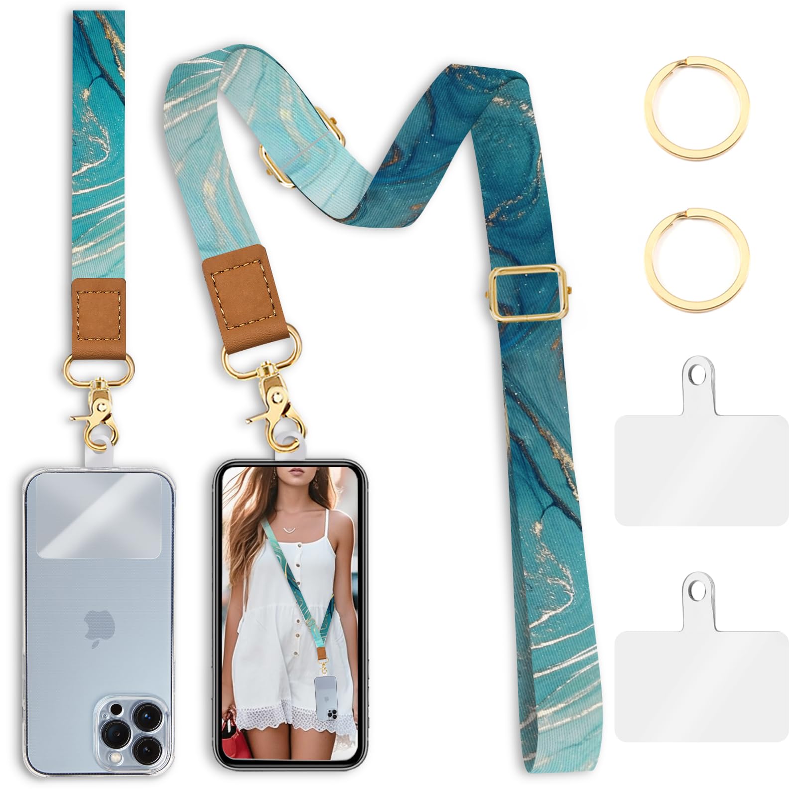 Piefly Phone Lanyard Crossbody Wrist Strap, Green Marble Cell Phone Lanyards For Around The Neck Wristlet Shoulder, Adjustable P