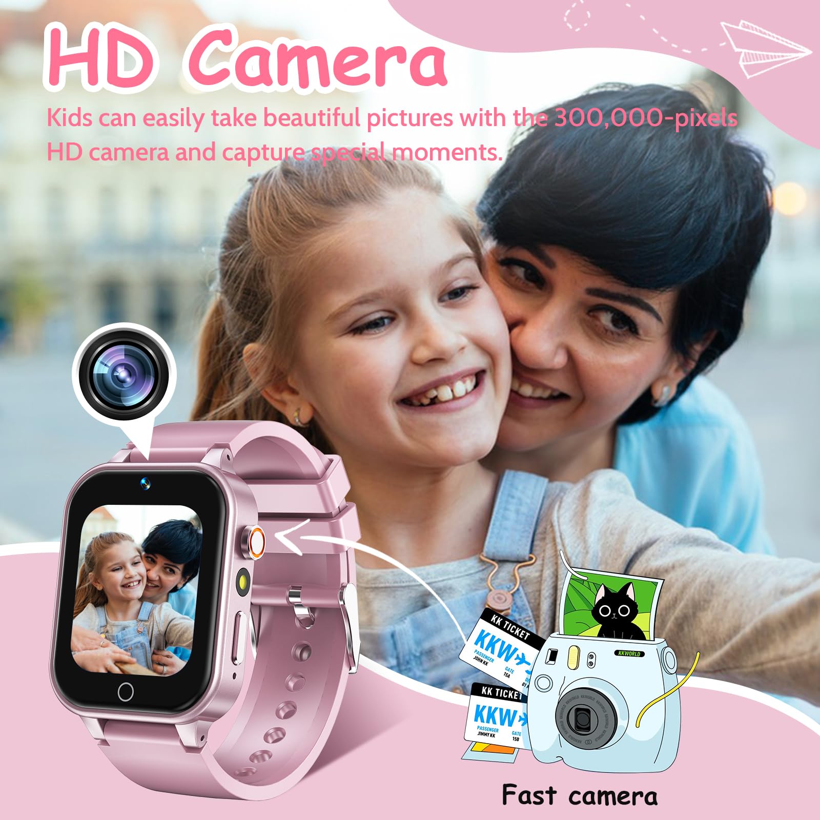 Derui 1.5 Inches Kids Smart Watch For Boys Girls, 26 Puzzle Games, Smartwatch With Camera, Pedometer, Video Voice Music Player L
