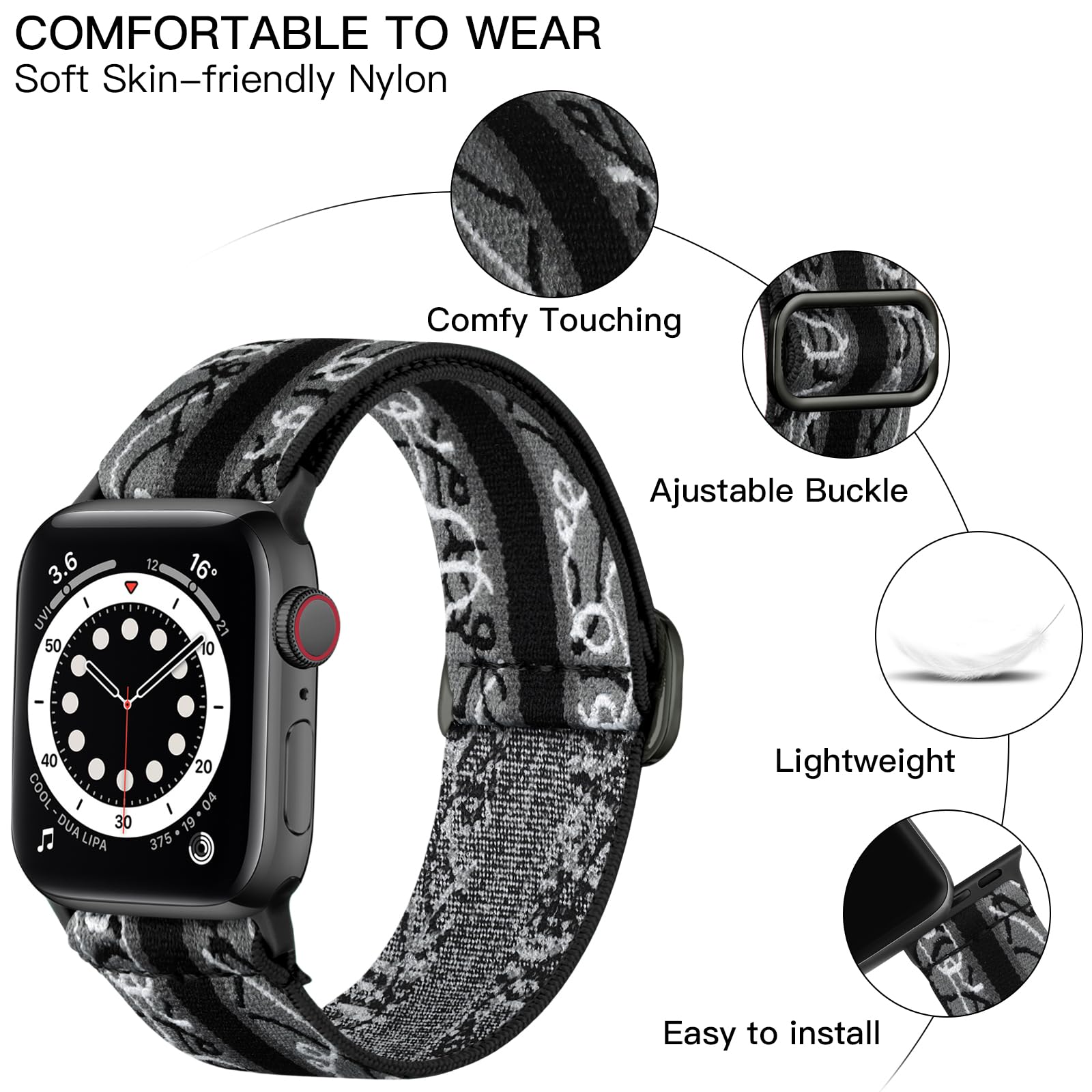 Lerobo Compatible With Apple Watch Band Series 9 10 45Mm 46Mm Se 44Mm Ultra 2 49Mm Sport Band 42Mm Men Women Stretchy Nylon Solo