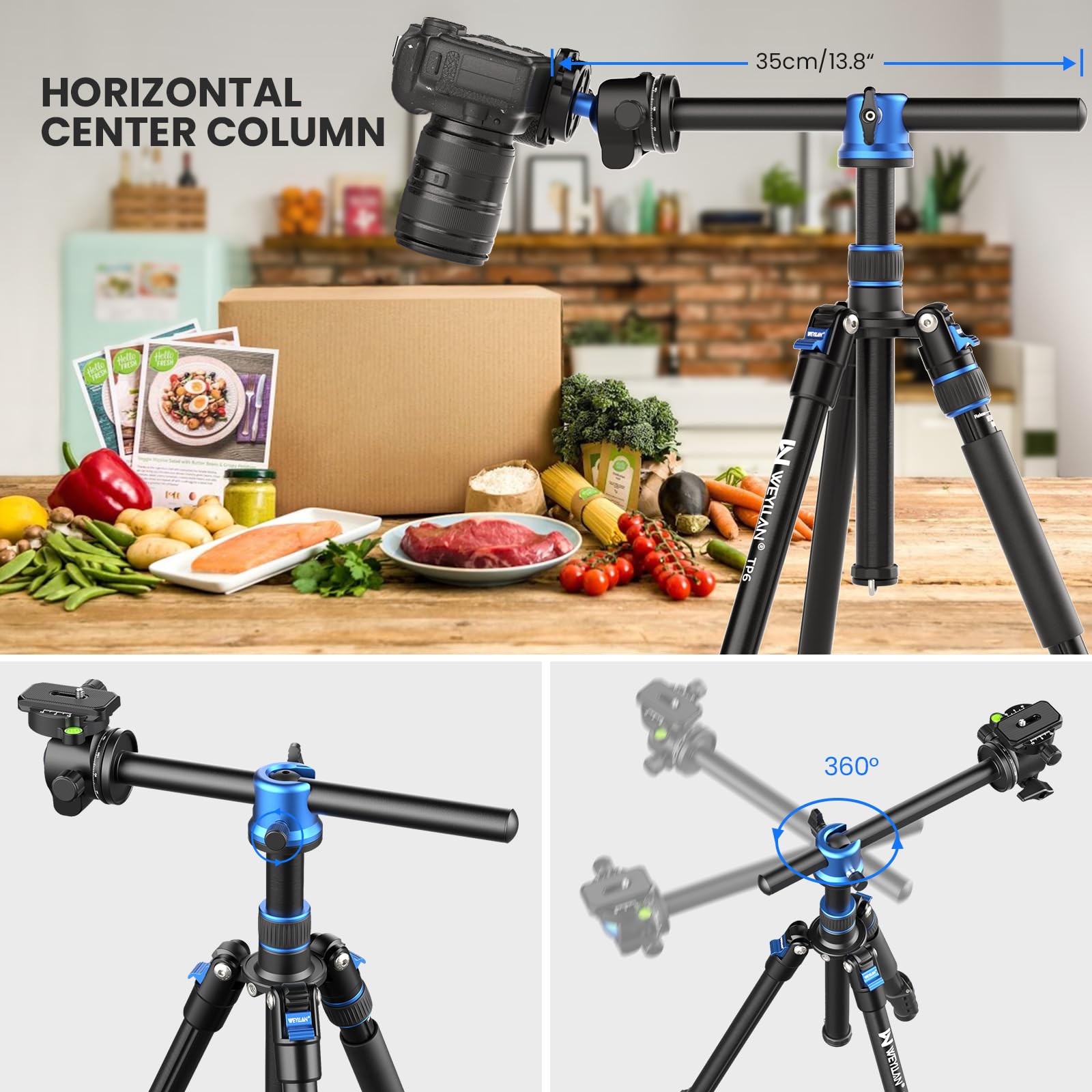 Weyllan Tp6 Tripod For Camera, 67'' Horizontal Overhead Camera Tripod Aluminum Portable Monopod With 36Mm Ball Head, Tripod Phon