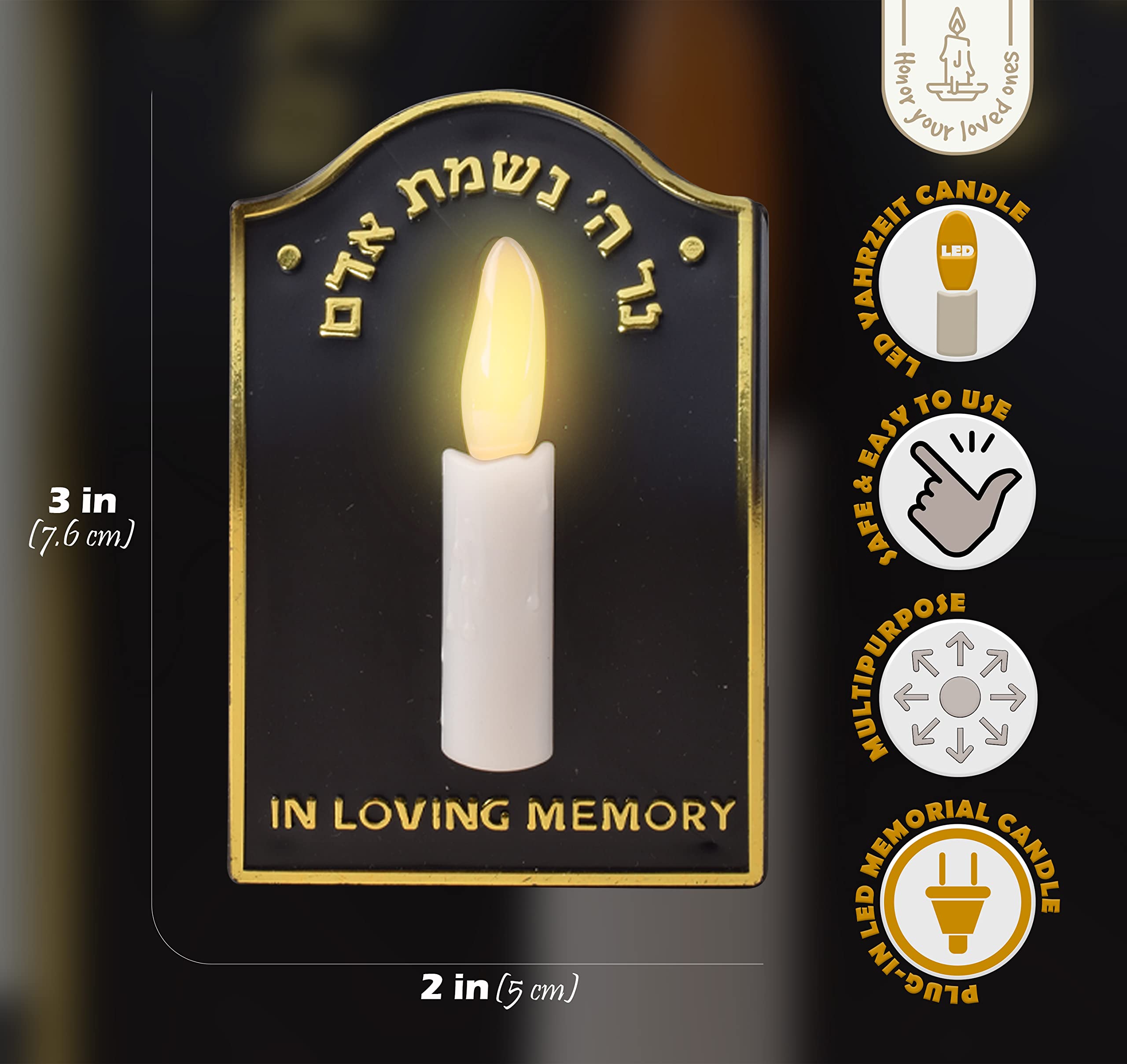 Ner Mitzvah Electric Yahrzeit Candle   Led Plug In Memorial Candle   Flameless Memorial Candle   Safe & Easy To Use