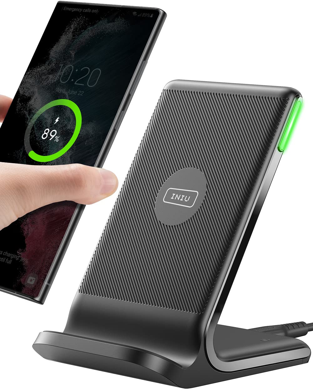 INIU Wireless Charger, 15W Fast Qi-Certified Wireless Charging Station with Sleep-Friendly Adaptive Light Compatible with iPhone