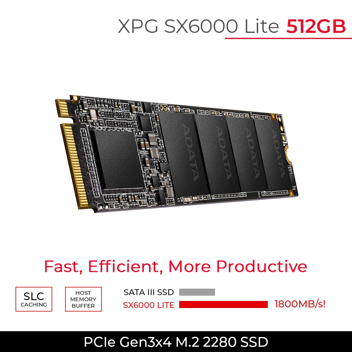 Xpg Sx6000 Lite 512Gb Pcie 3D Nand Pcie Gen3X4 M.2 2280 Nvme 1.3 R/W Up To 1800/1200Mb/S Ssd (Asx6000Lnp 512Gt C)