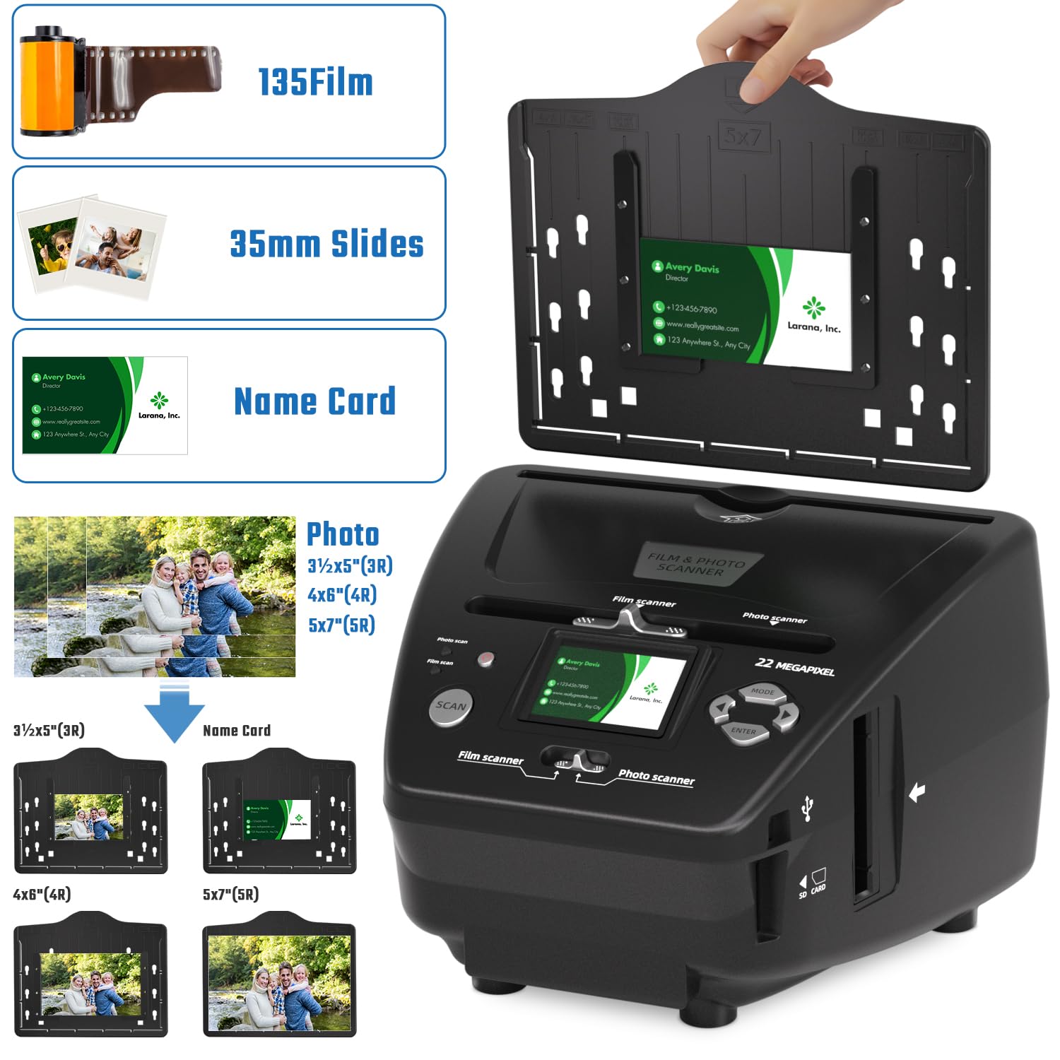 Photo And Slide Scanner With 2.4    Lcd Screen, Convert Negatives & Slides 35Mm/135 Film, Photo(3R,4R,5R), Business Card To 22Mp