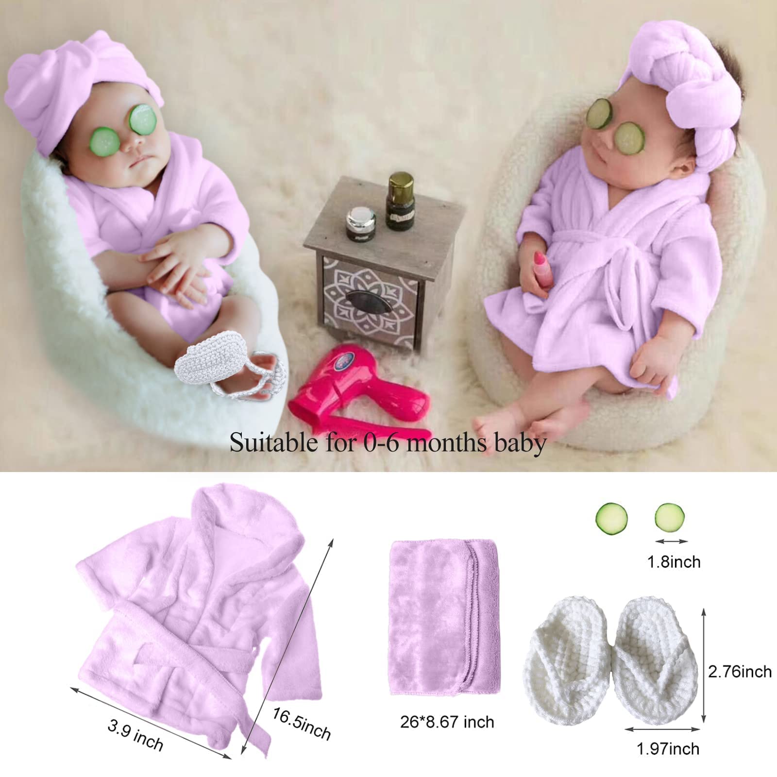 Spokki Newborn Photography Props Baby Girl 5 Pcs Bathrobes Bath Towel Outfit With Slippers Cucumber Photo Props For Infant Boys