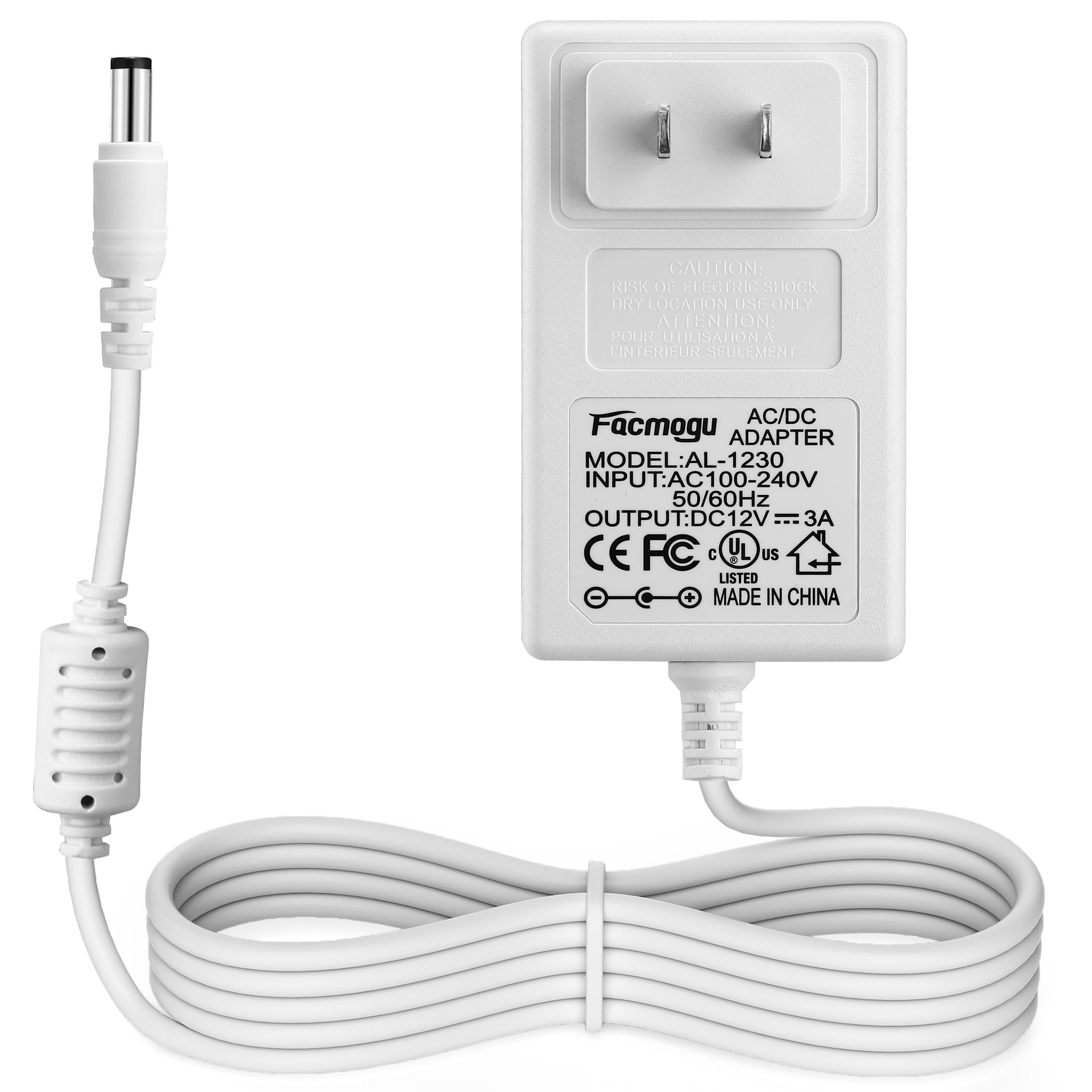 Facmogu 12V 3A Power Supply Adapter, Ac 100 240V To Dc 12 Volt Wall Plug Transformers, 36W Power Supply Adaptor With Ac To Dc Ba