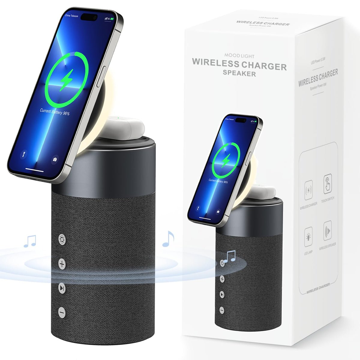 Colsur Bluetooth Speaker, Magnetic Wireless Charger, Bluetooth Speakers With Night Light, 2 In 1 Wireless Charging Station For Iphone 16/15/14/13/12 Series, Airpods Pro 4/3(Gift Ideal)