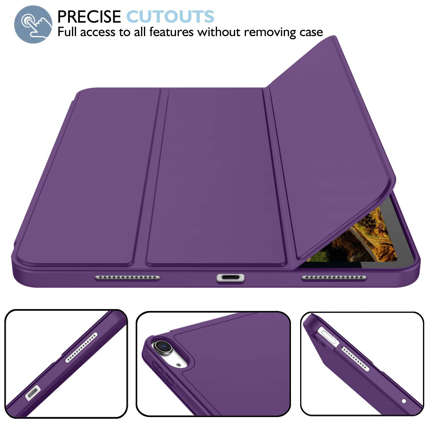 Imieet Ipad Air 11 Inch Case M3(2025) / M2 (2024), Ipad Air 5Th/4Th Generation Case 2022/2020 10.9 Inch With Pencil Holder,Trifold Stand Smart Case With Soft Tpu Back(Dark Purple)