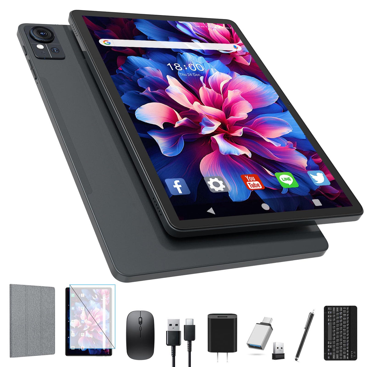 2025 Release 11 Inch Tablet, Android 14 Tablets With Keyboard, 16(8+8)Gb Ram 128Gb Rom 1Tb Expand, 2.4G/5G Wifi Tablet With Bt 5