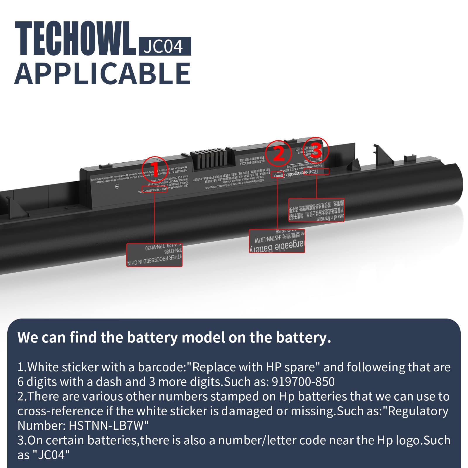 Techowl Laptop Battery for HP JC04 JC03 919700-850 919701-850 2850mAh 41.6Wh