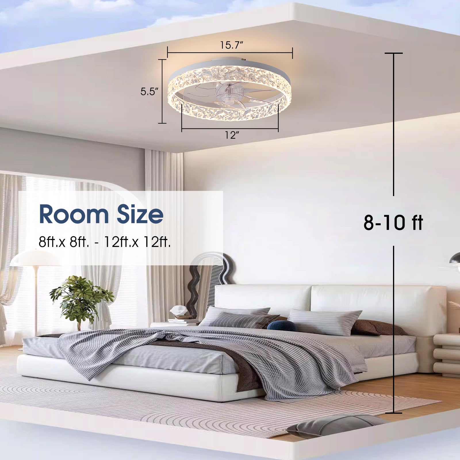 Ahawill Ceiling Fan With Light, 15.7'' Flush Mount Ceiling Fan, Reversible, Dimmable, Noiseless, Small Ceiling Fans For Bedroom,