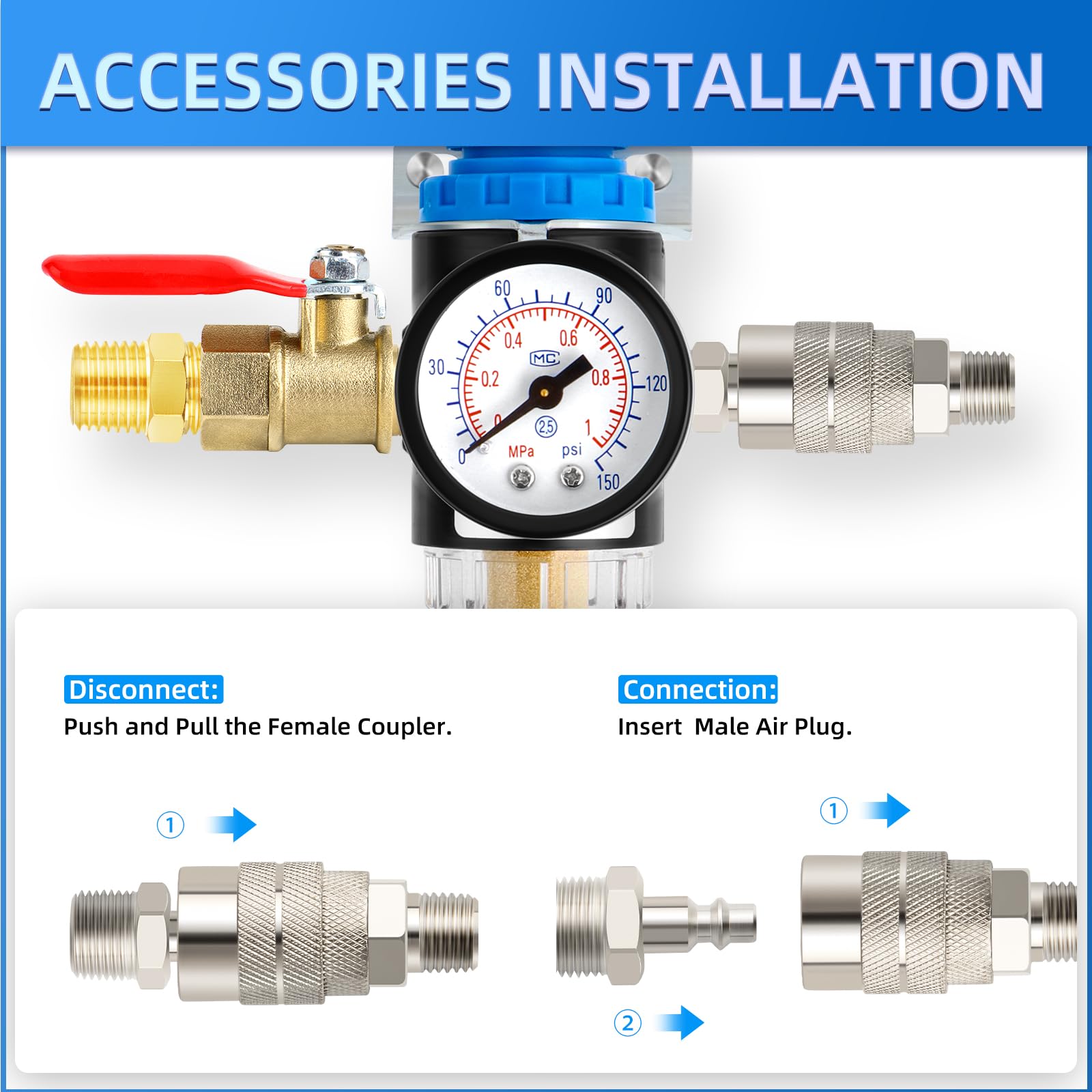 Meanlin Measure Air Compressor Pressure Switch Control Valve 120-155 Psi 110V-240V 4-Way Lateral Port Replacement Parts With Afr
