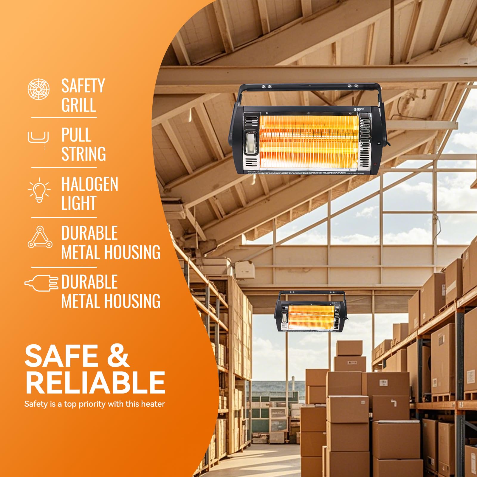 Beyond Heat Electric Garage Heater 120V, 750/1500W Ceiling Mount Space Heater For Garage, Shop, Patio With 90 Adjustable Tilt, D