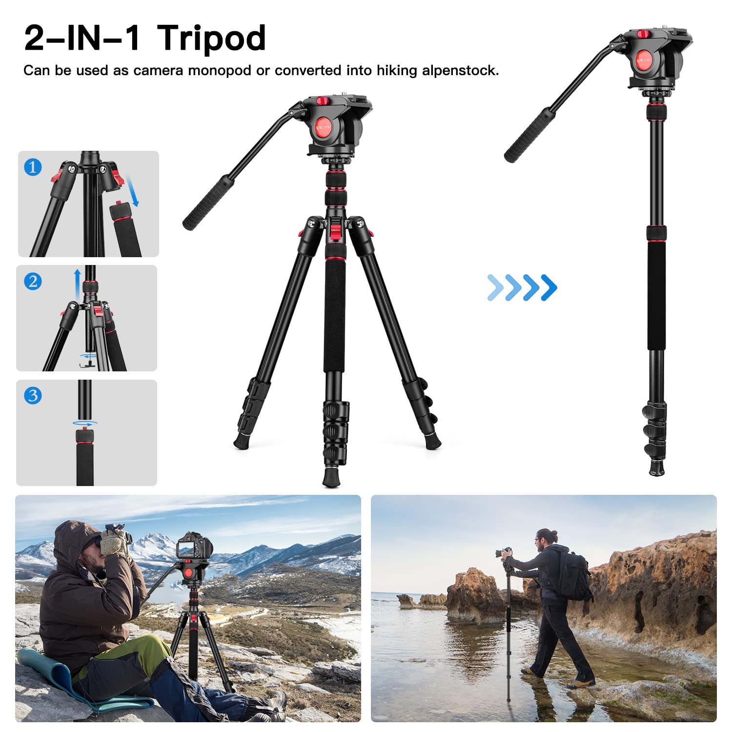 Tripod Camera Tripod, 72' Video Tripod With Fluid Head, Aluminum Heavy Duty Tripod With Carry Bag, Professional Camera Tripods & Monopods, Compatible With Video Camera, Dslr, Camcorder