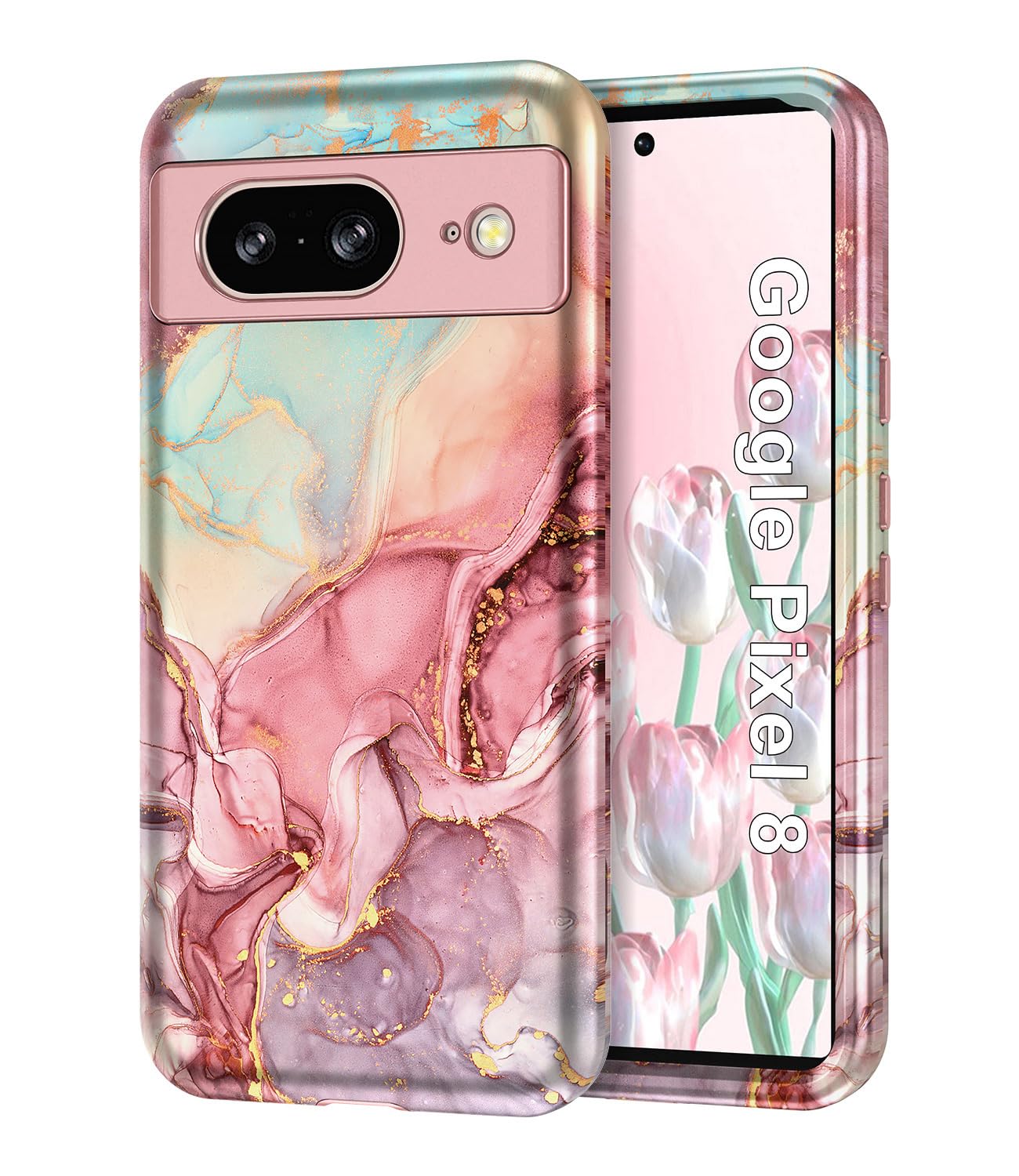 Btscase for Google Pixel 8 Case (2023), Stylish Pattern 3 in 1 Heavy Duty Shockproof Full Body Rugged Hard PC+TPU Bumper Drop Pr