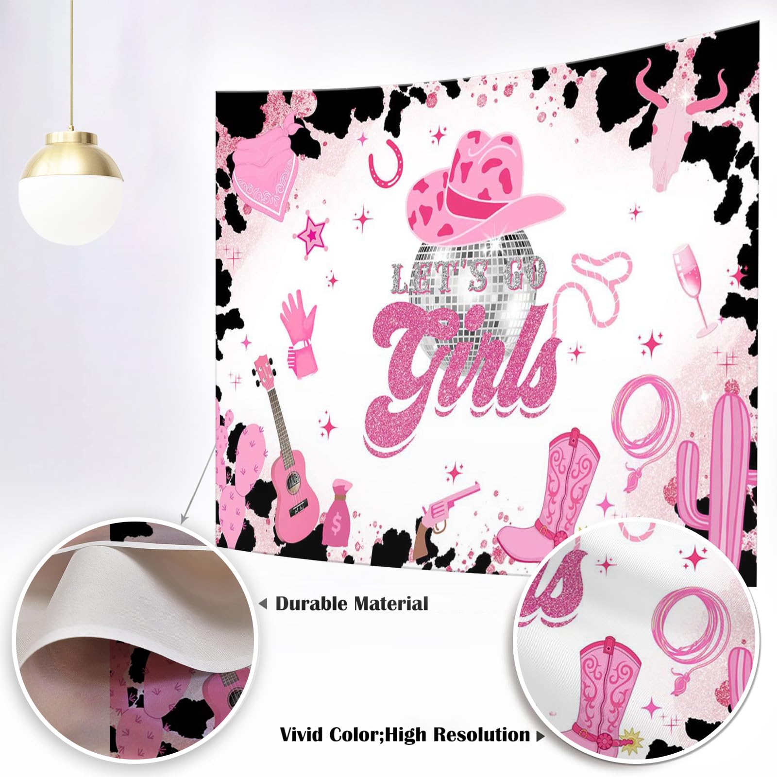 Mocsicka Disco Cowgirl Backdrop Pink Space Let'S Go Girls Birthday Banner Bachelorette Weekend Last Rodeo Let'S Get Nashty Wetse