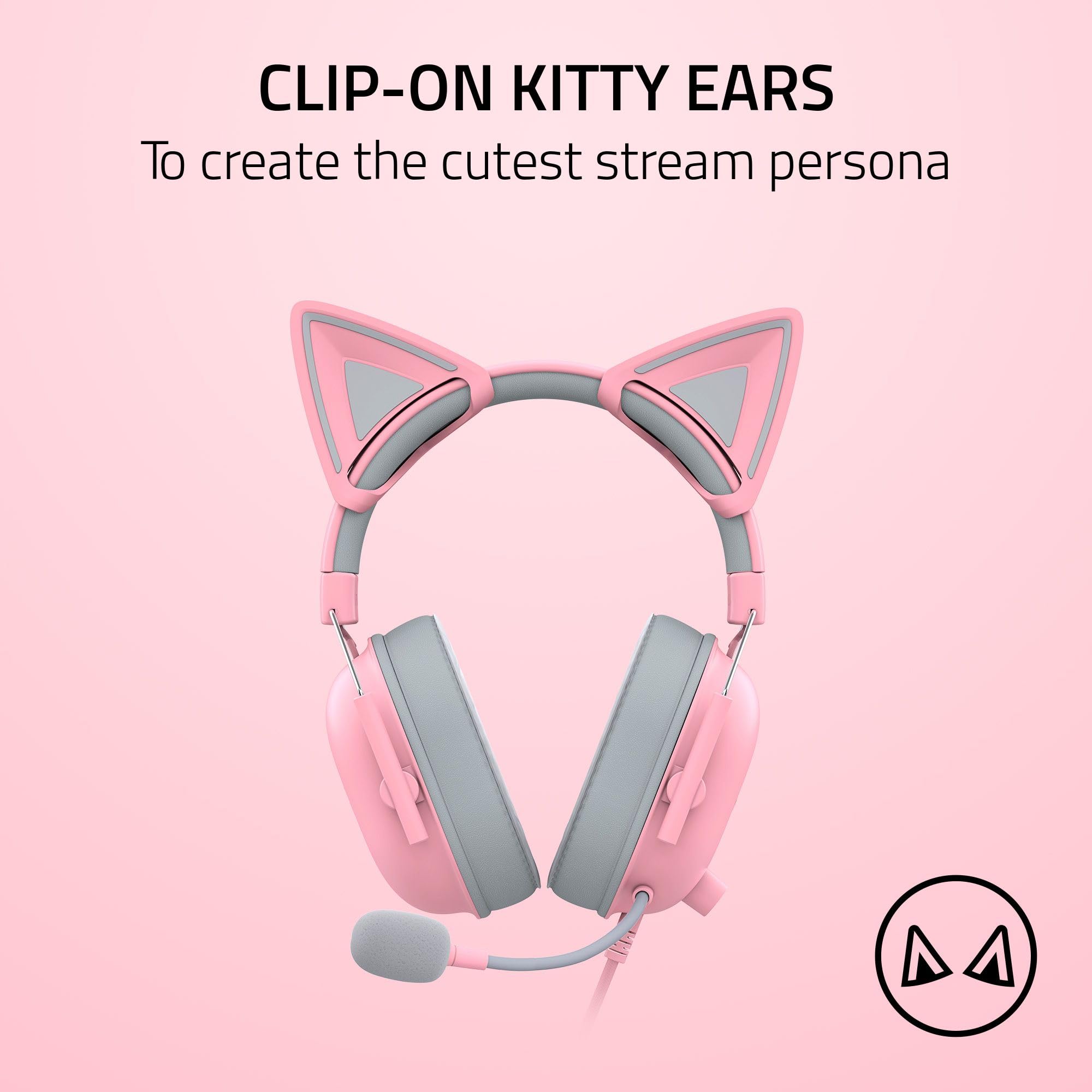 Razer Kitty Ears V2 - Universal Fit Clip-On Kitty Ears For Headsets (Clip-On Kitty Ears, Versatile, Adjustable Straps, 26G Light