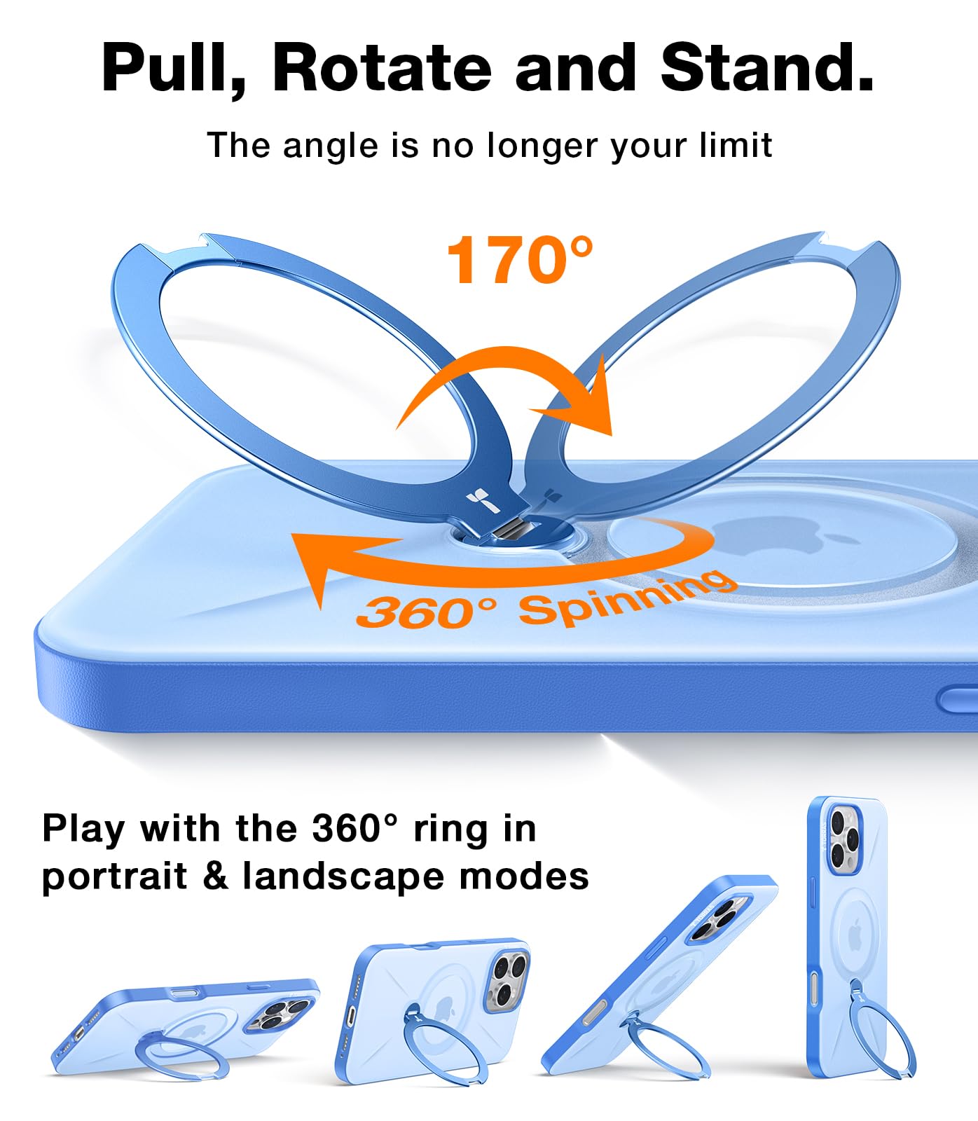 Torras 360 Spin Magnetic Stand For Iphone 16 Pro Max Case, Fit For Magsafe, Military Grade Protective Case For Iphone 16 Pro Max