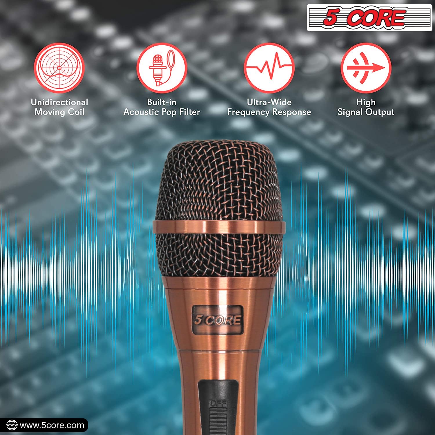 5 Core Professional Dynamic Vocal Microphone Neodymium Cardioid Unidirectional Handheld Mic For Speakers, Karaoke W/Steel Mesh G