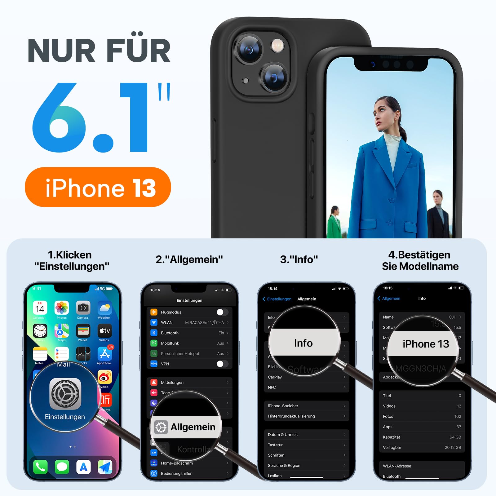 Miracase Designed For Iphone 13 Case, With Tempered Glass Screen Protector, [Soft Anti Scratch Microfiber Lining], Shockproof Li