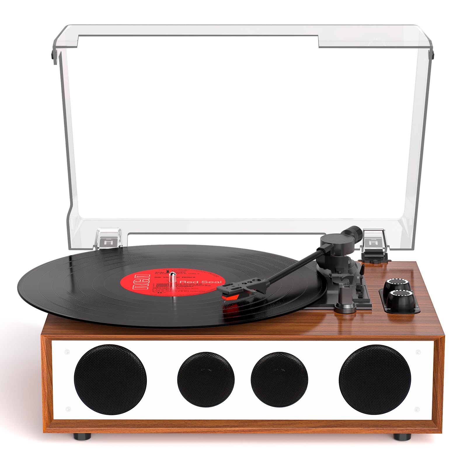 Vinyl Record Player Vintage Turntable with Built-in 4 Stereo Speakers, High Fidelity Turntables for Vinyl Records with Counterwe