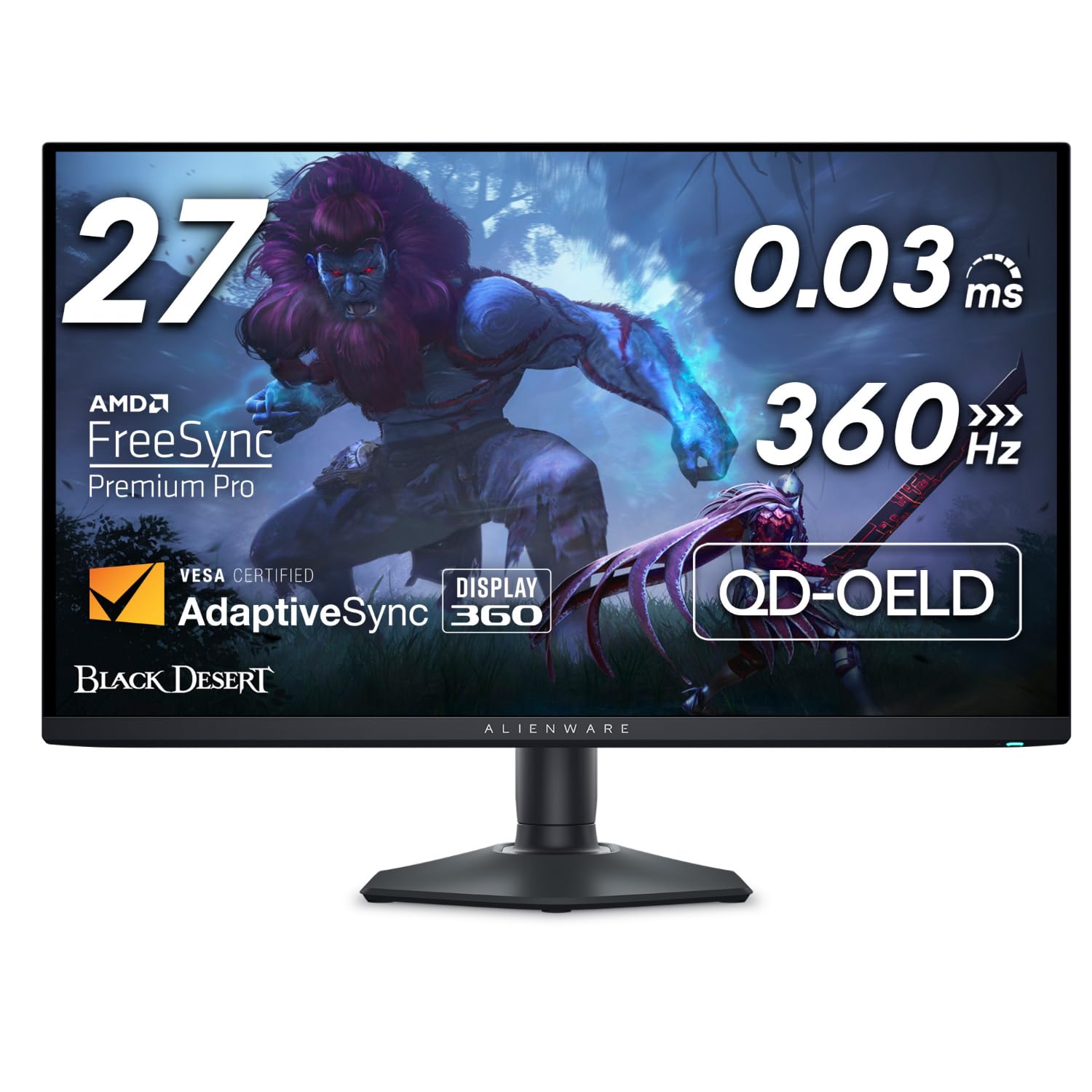 Alienware Aw2725Df Oled Gaming Monitor   26.7 Inch Quantom Dot Wqhd (2560X1440) 360Hz 0.03Ms Display, Amd Freesync Premium Pro,